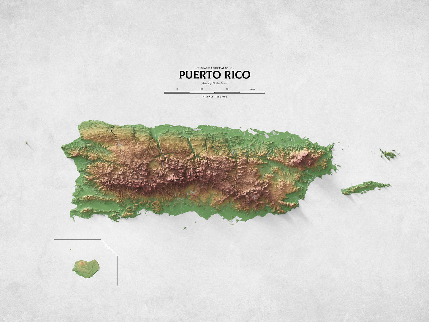 Puerto Rico - Shaded Relief Map (24x18")