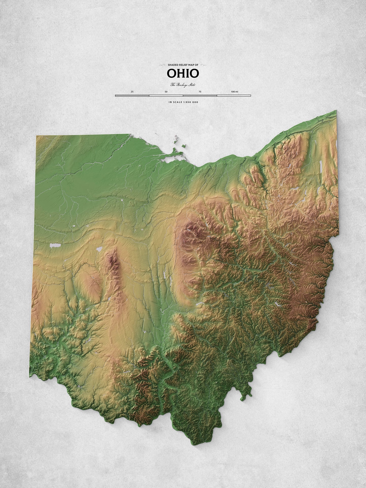Ohio - Shaded Relief Map (18x24")
