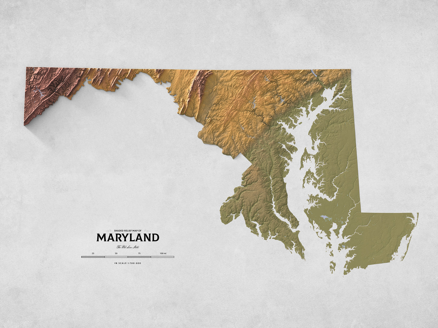 Maryland - Shaded Relief Map (24x18")
