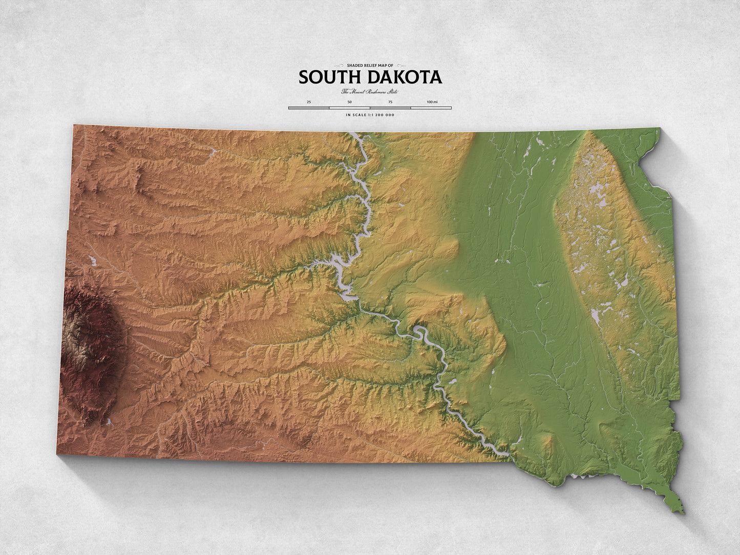 South Dakota - Shaded Relief Map (24x18")