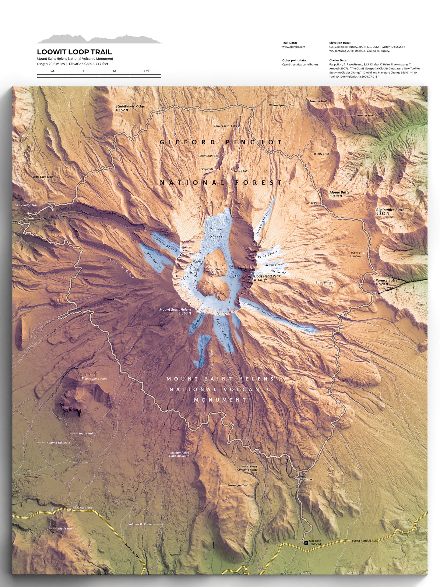 Loowit Loop Map Print – 18x24” Shaded Relief