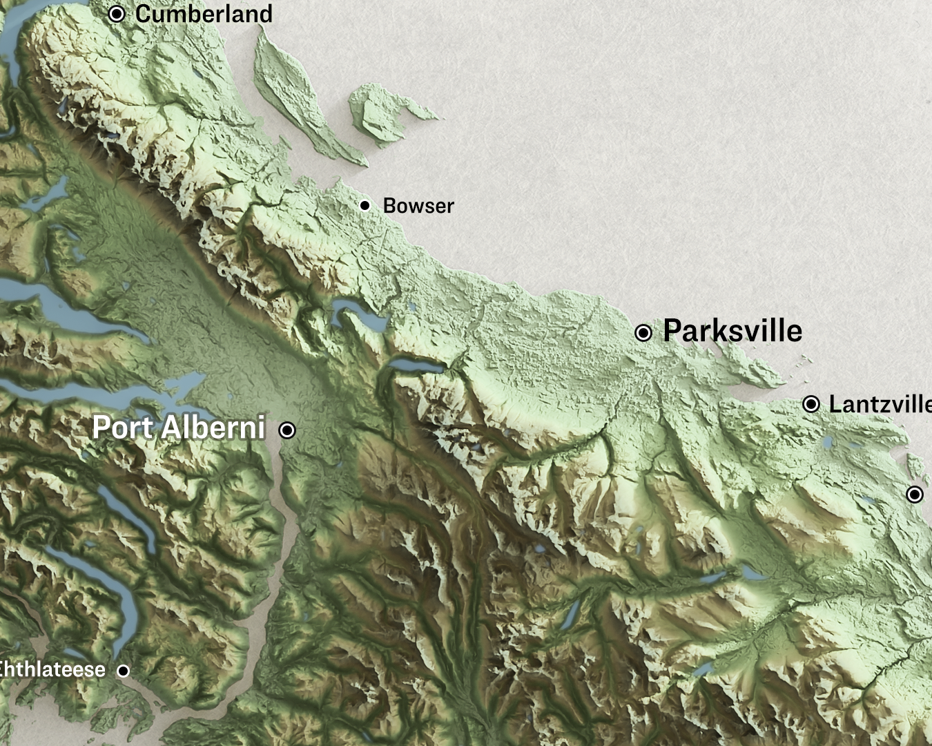 Shaded relief map of Vancouver Island