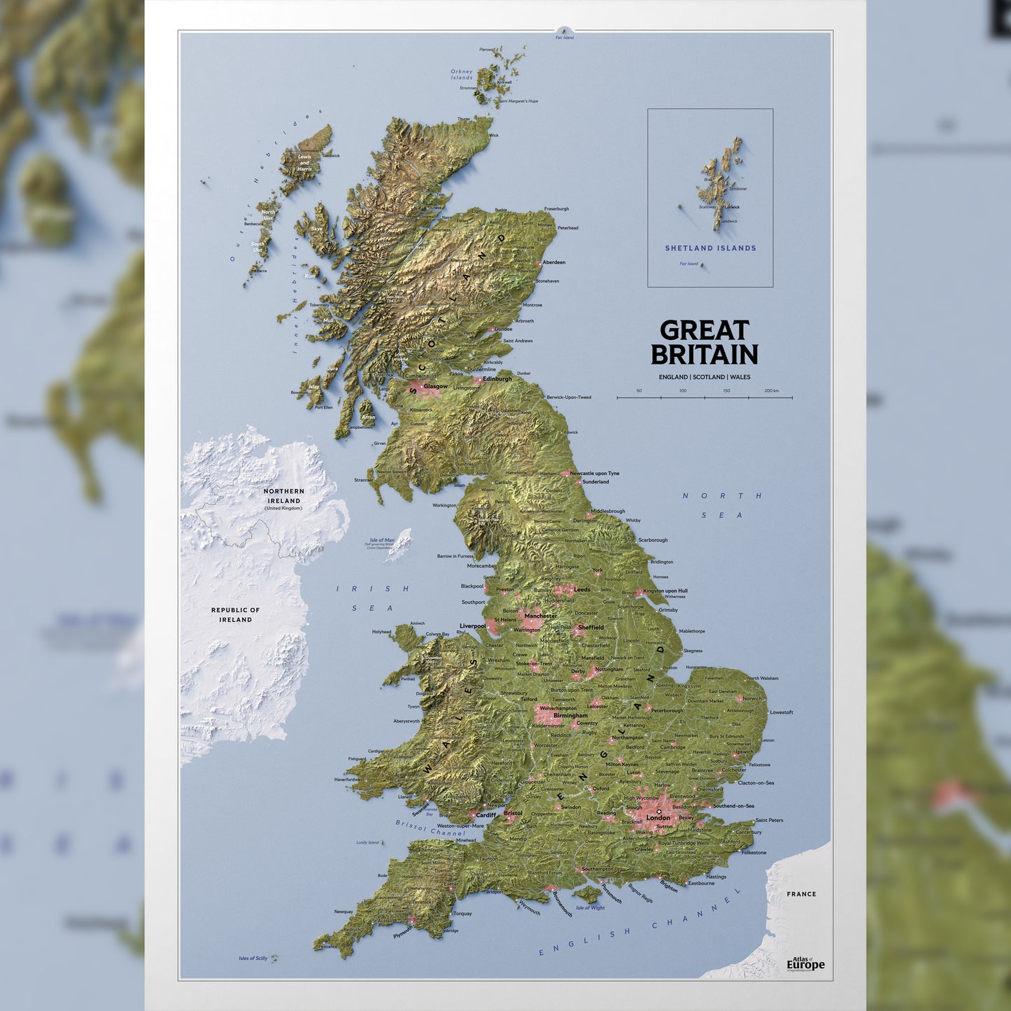 Shaded Relief Map of Great Britain (50x70 cm)