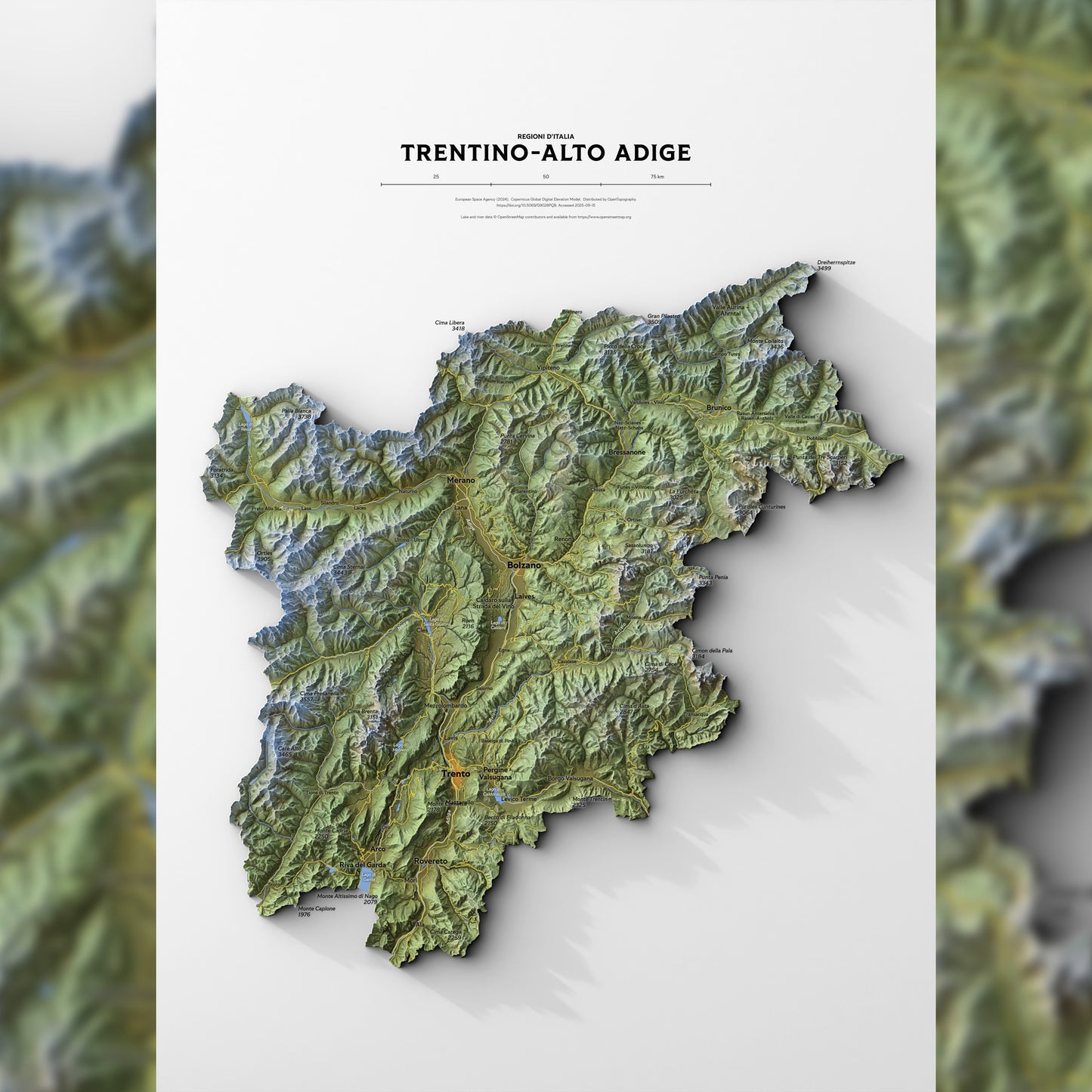 Shaded relief map of Trentino-Alto Adige