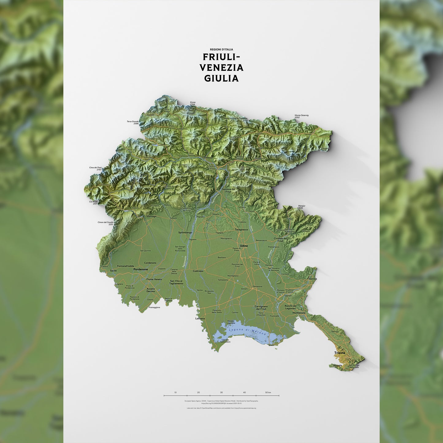 Shaded relief map of Friuli-Venezia Giulia