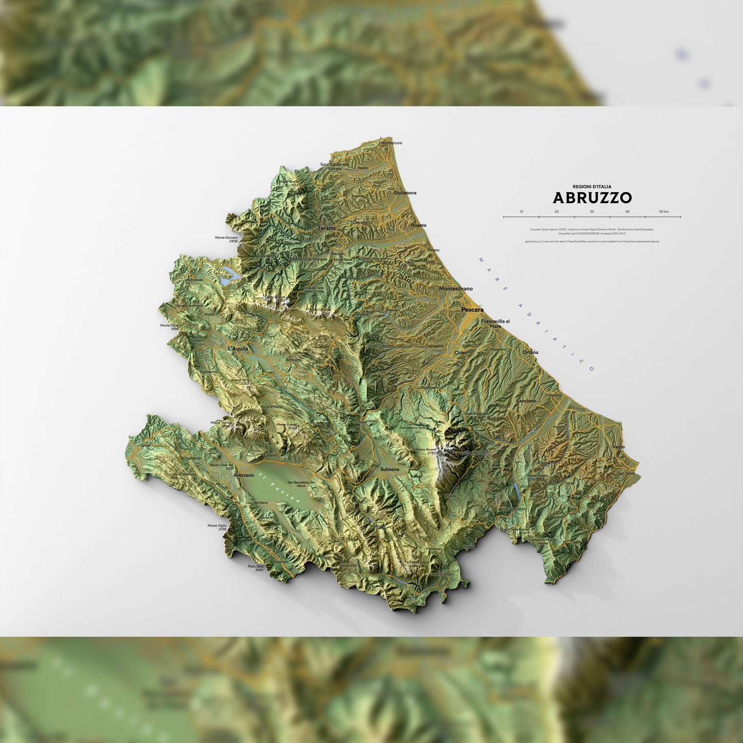 Shaded relief map of Abruzzo