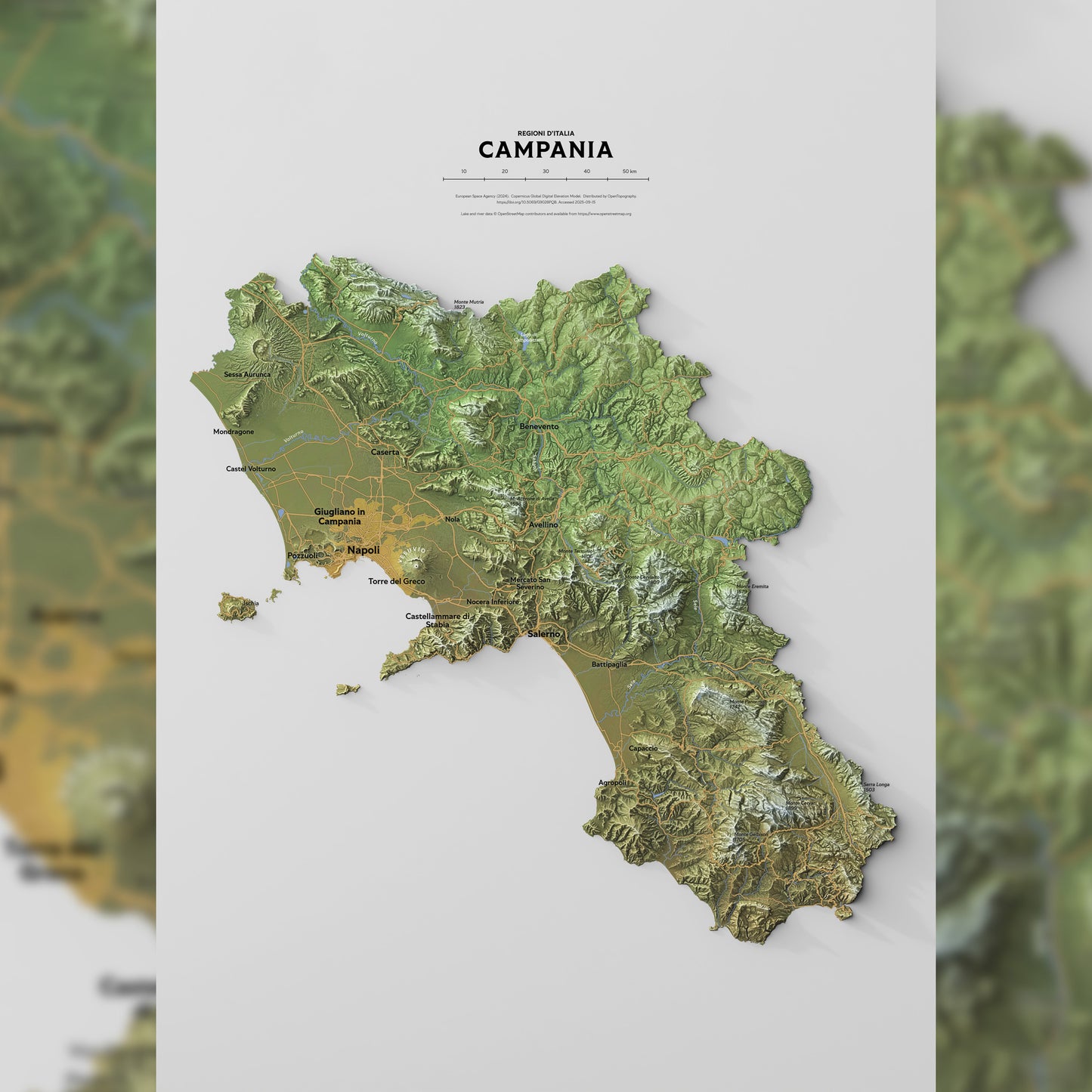 Shaded relief map of Campania