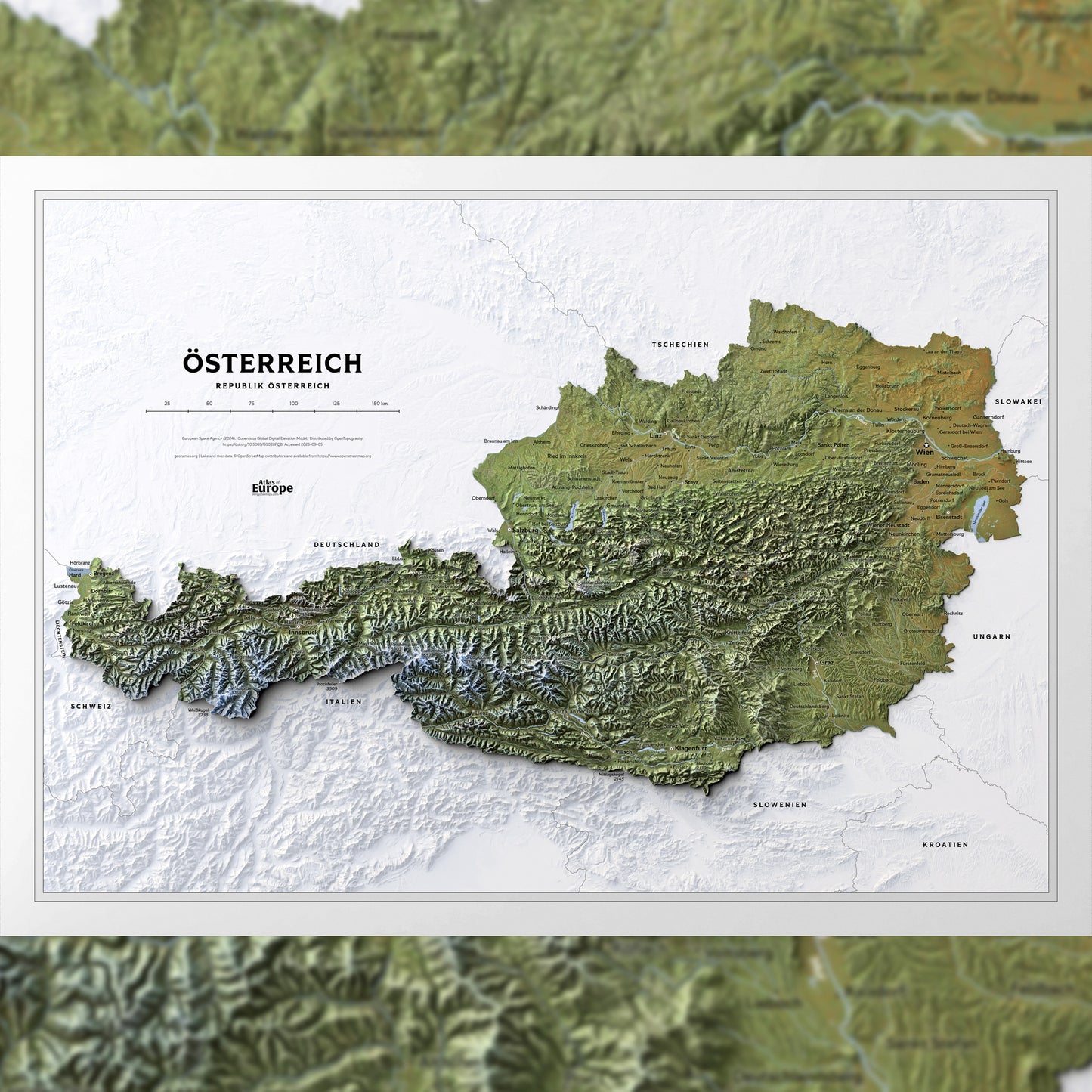 Shaded relief map of Austria (70x50 cm)