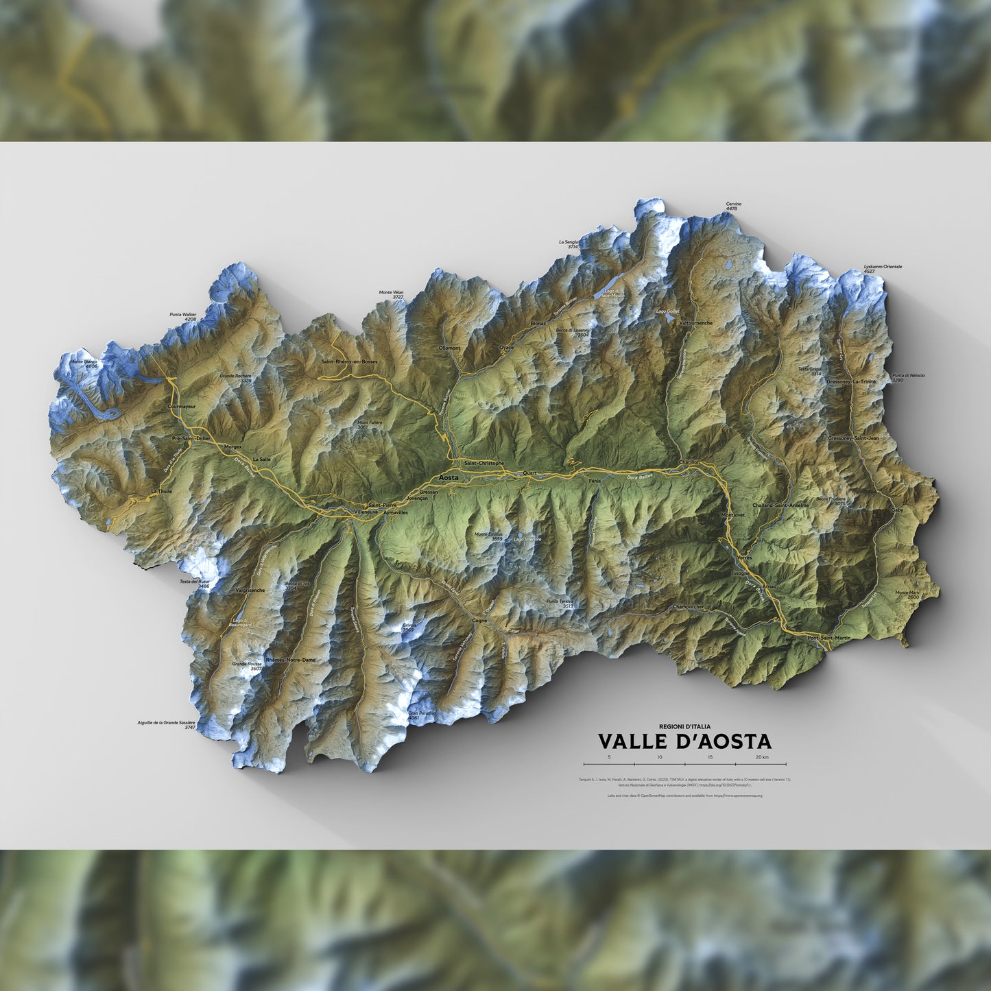 Shaded relief map of Aosta