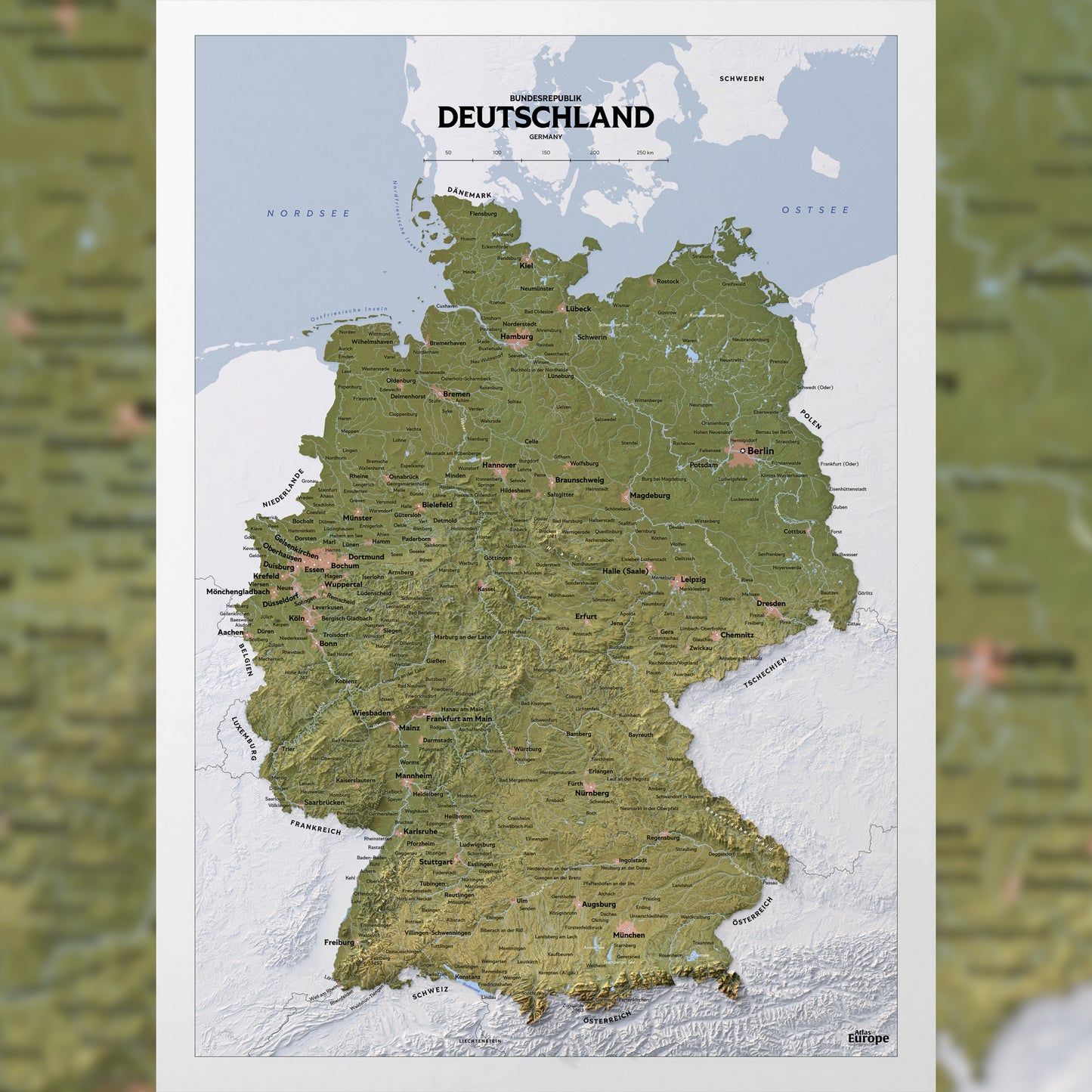 Shaded Relief Map of Germany (50x70cm)
