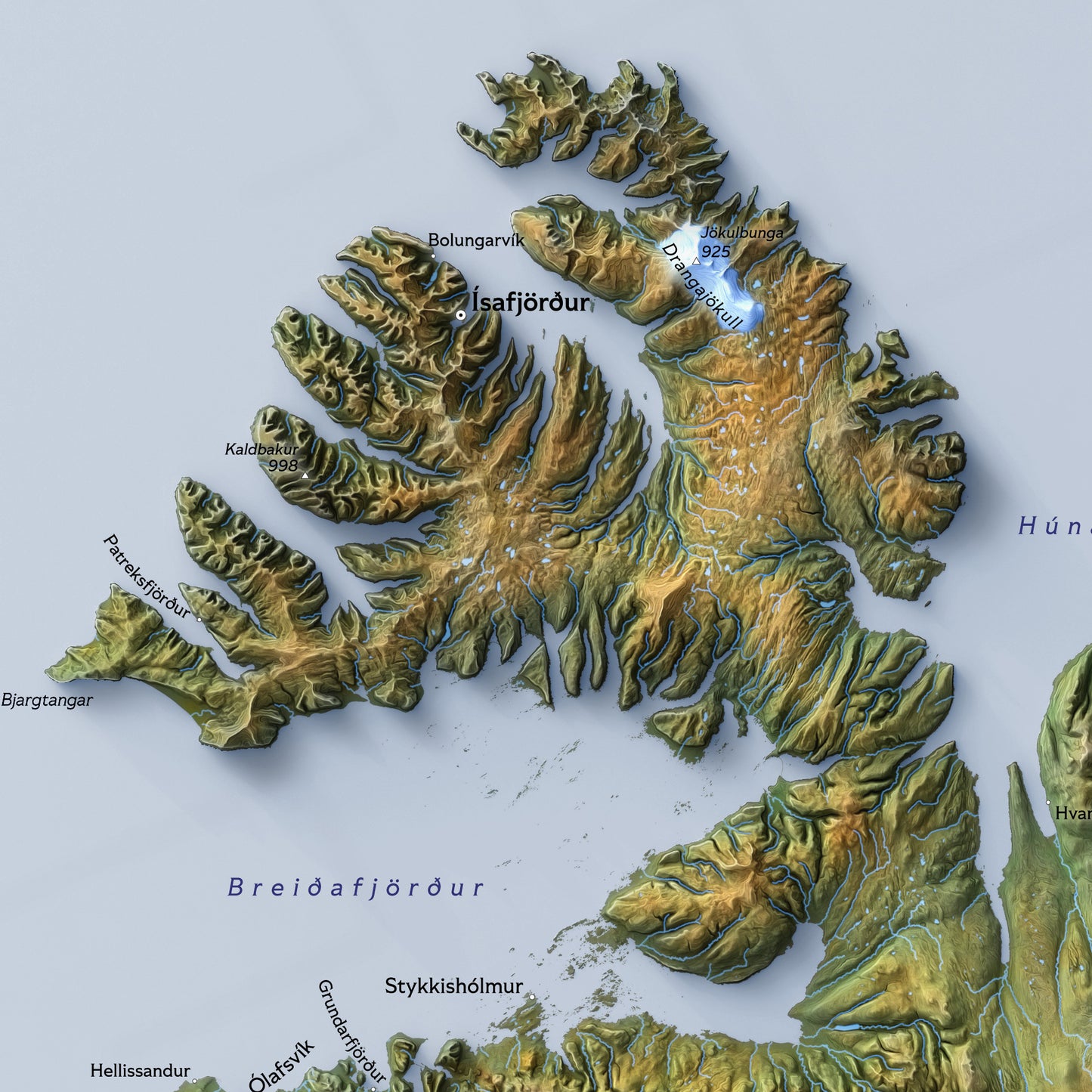 Shaded relief map of Iceland (70x50 cm)
