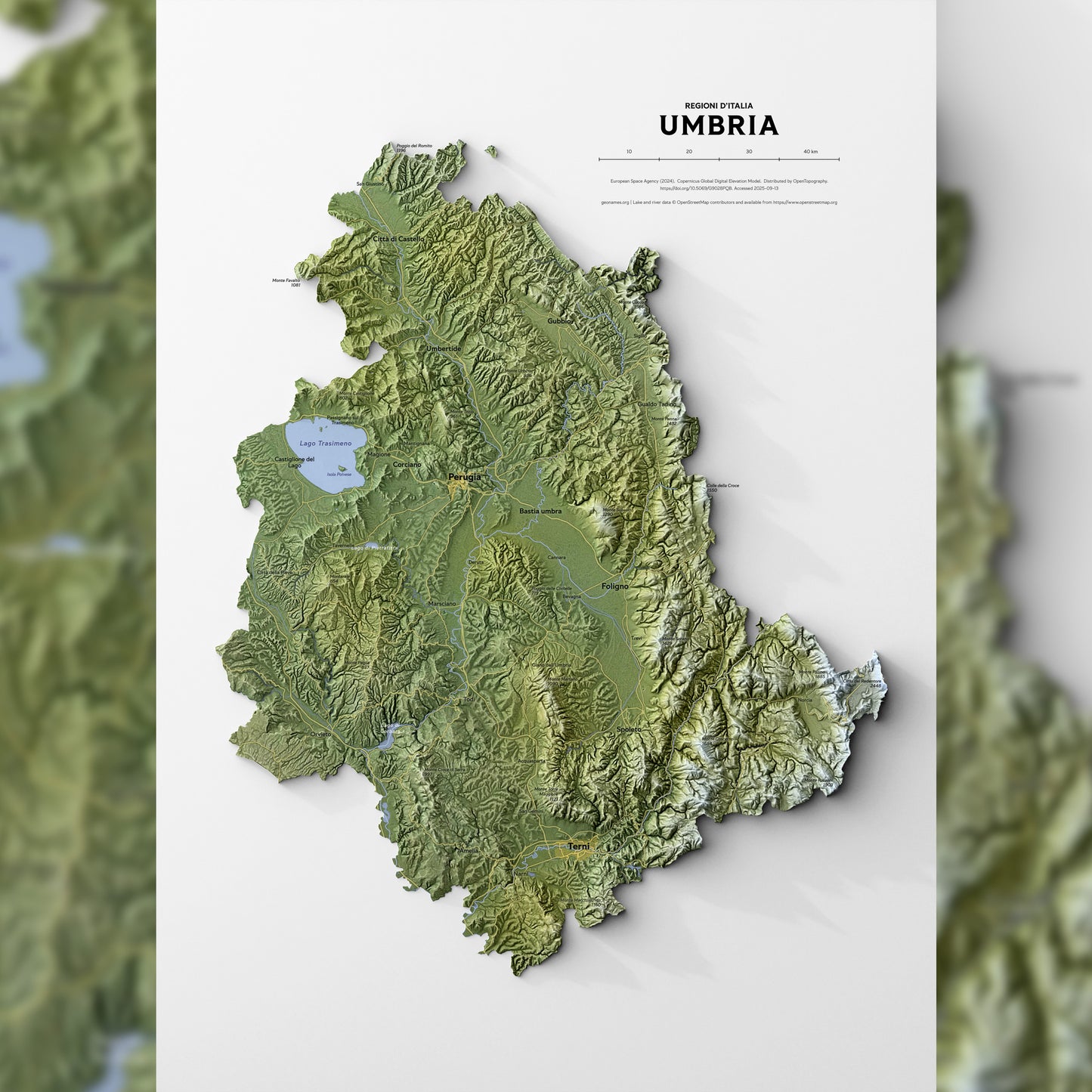 Shaded relief map of Umbria