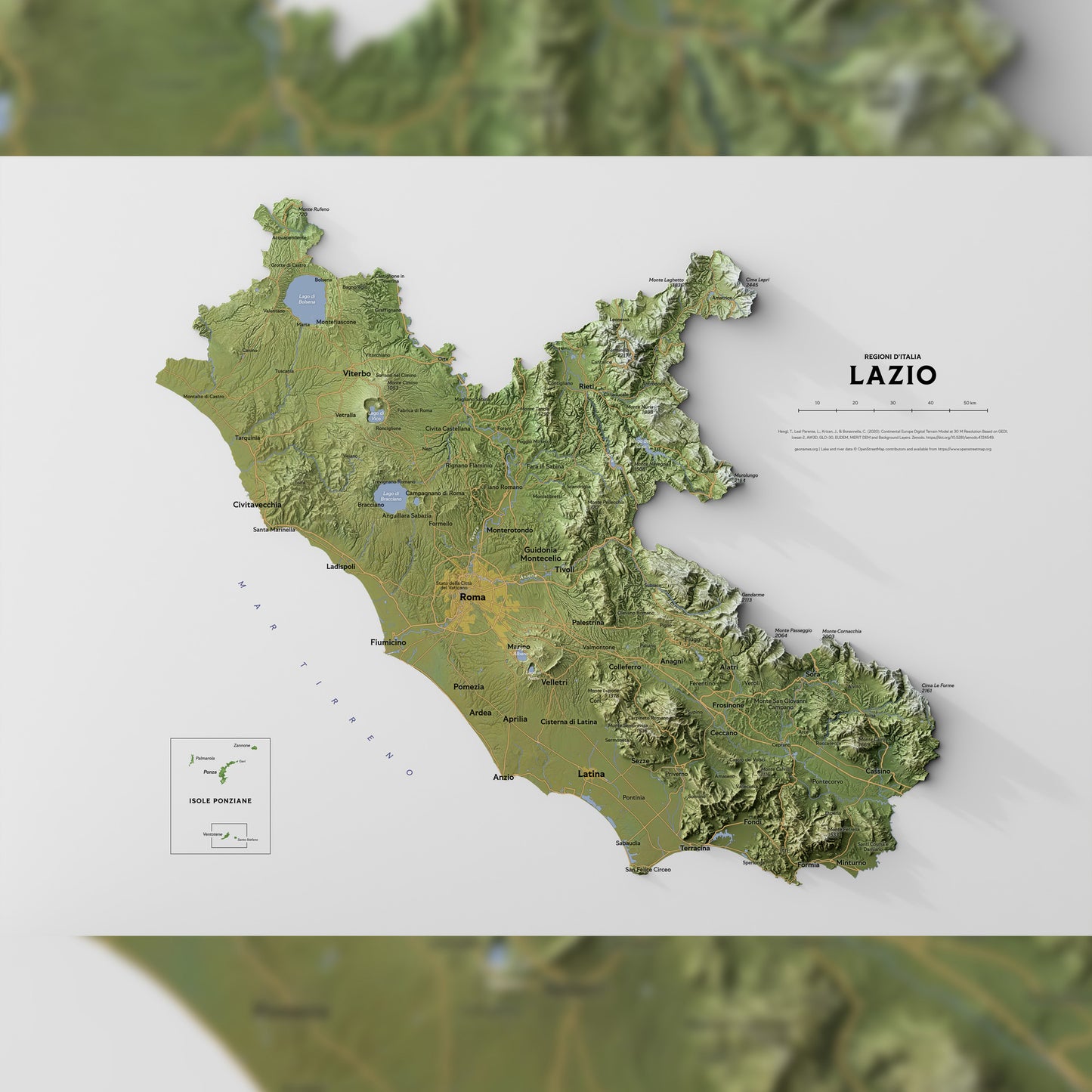 Shaded relief map of Lazio