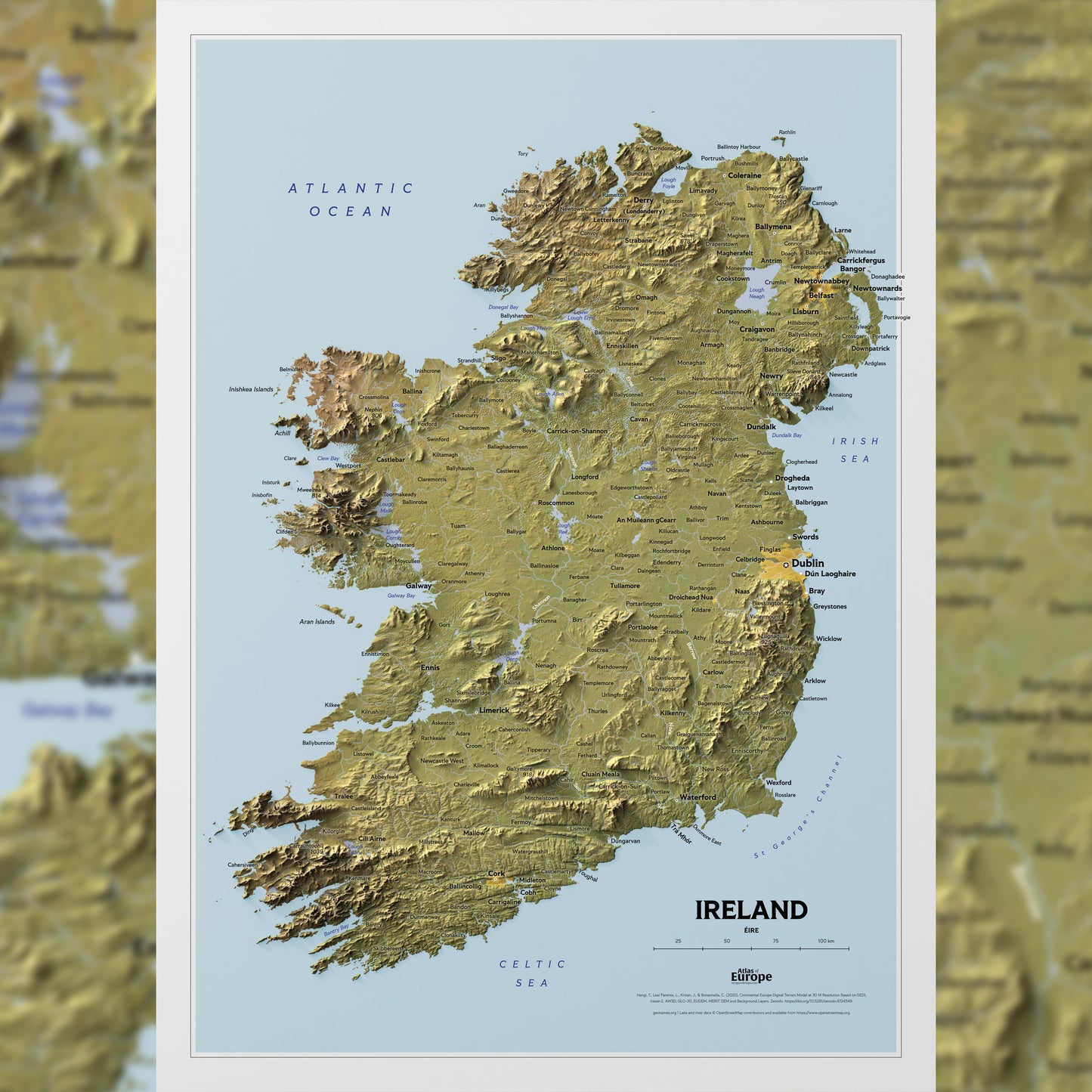 Shaded relief map of Ireland (50x70 cm)