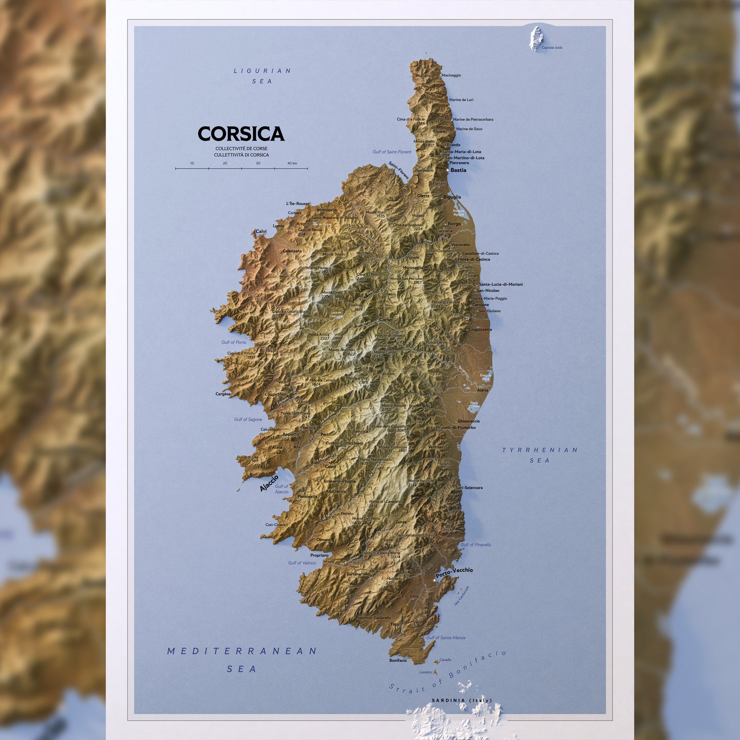 Shaded relief map of Corsica (50x70 cm)