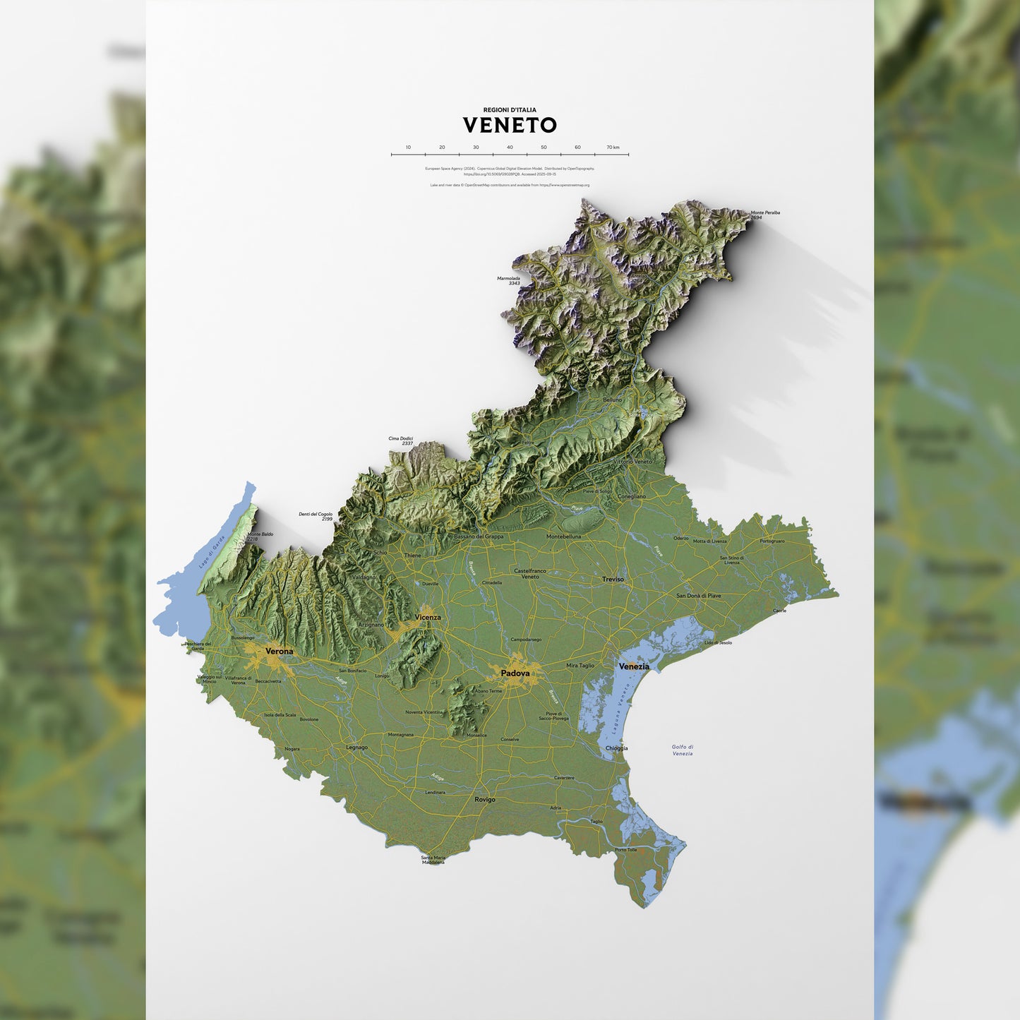 Shaded relief map of Veneto