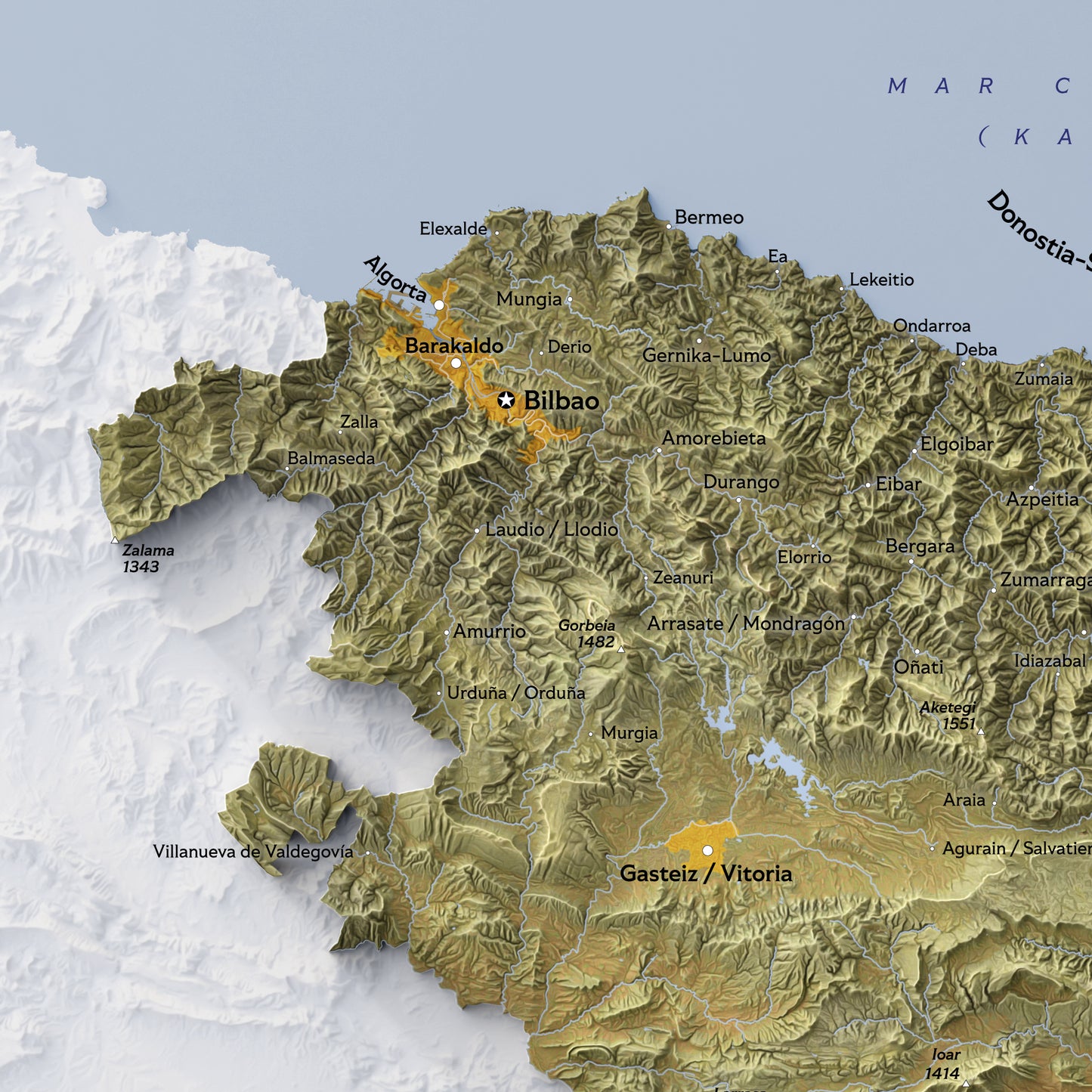 Shaded relief map of Basque Country (594x420 mm)