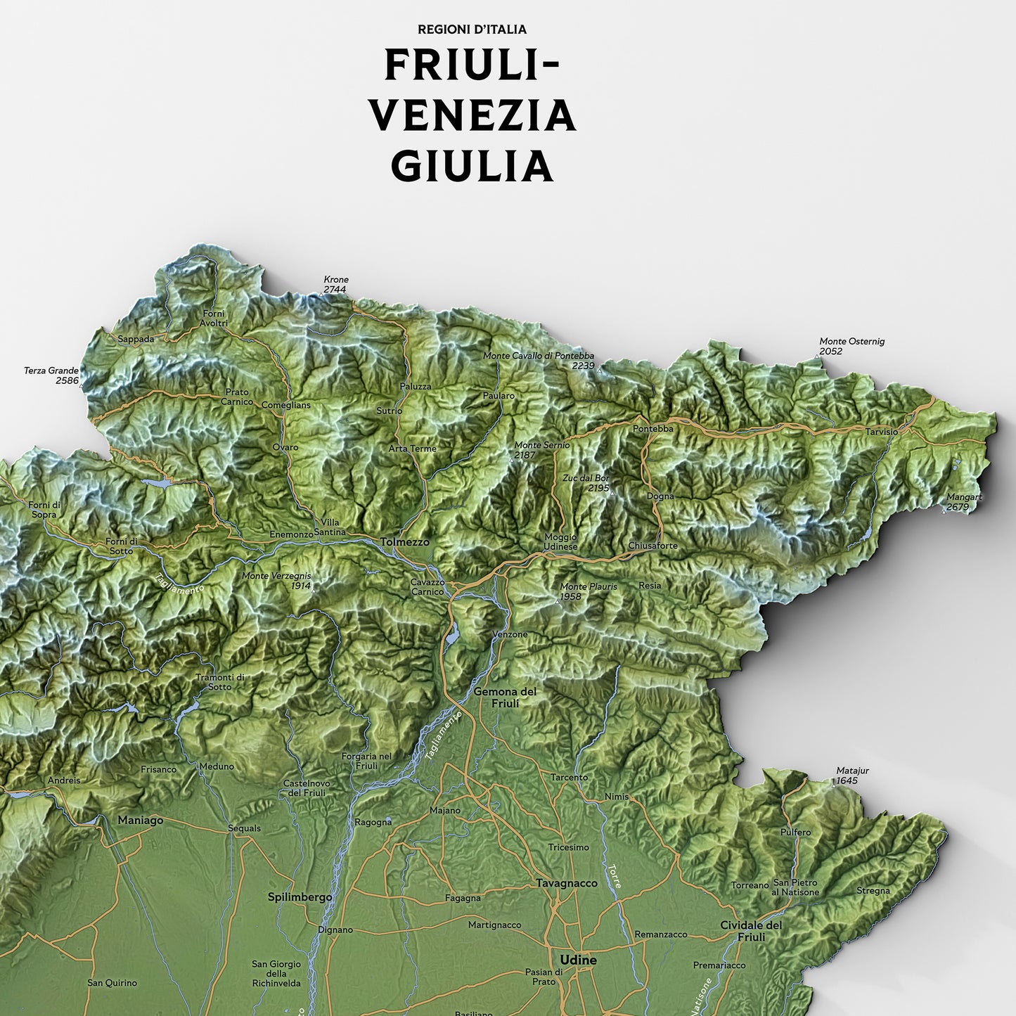 Shaded relief map of Friuli-Venezia Giulia