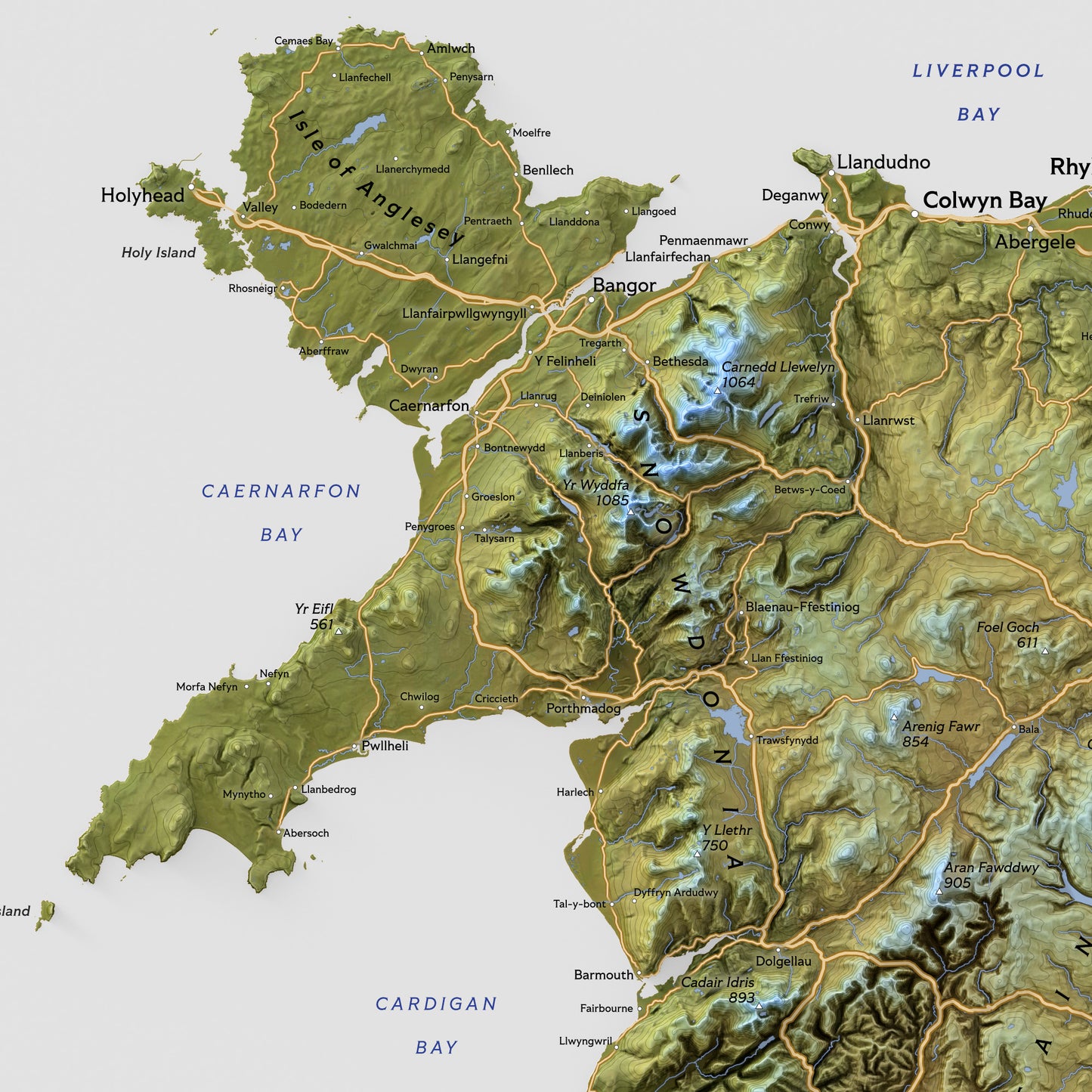 Shaded relief map of Wales (50x70 cm)