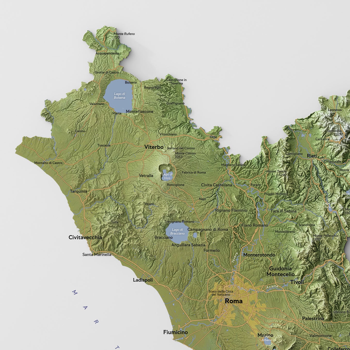 Shaded relief map of Lazio