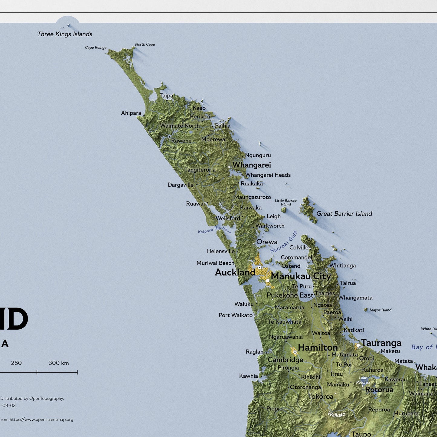 Shaded relief map of New Zealand (50x70 cm)