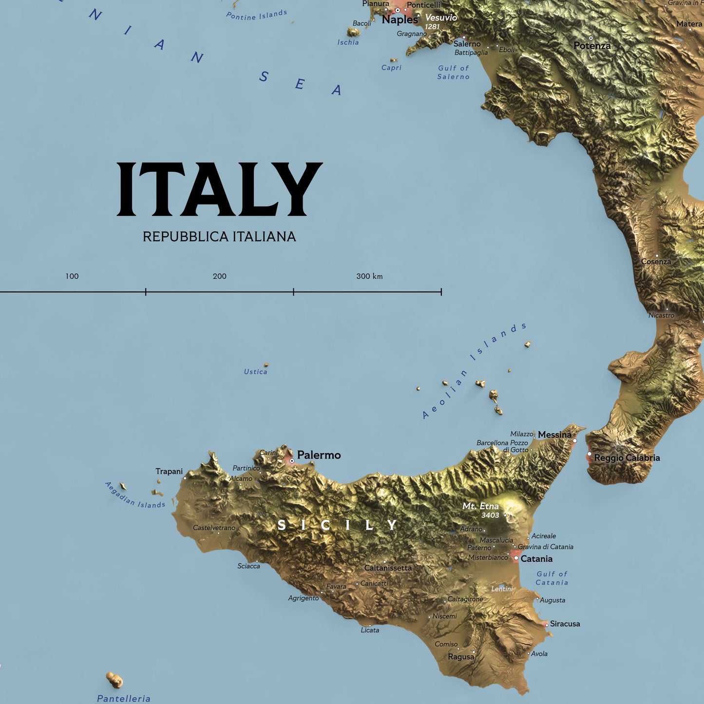 Shaded Relief Map of Italy (50x70 cm)
