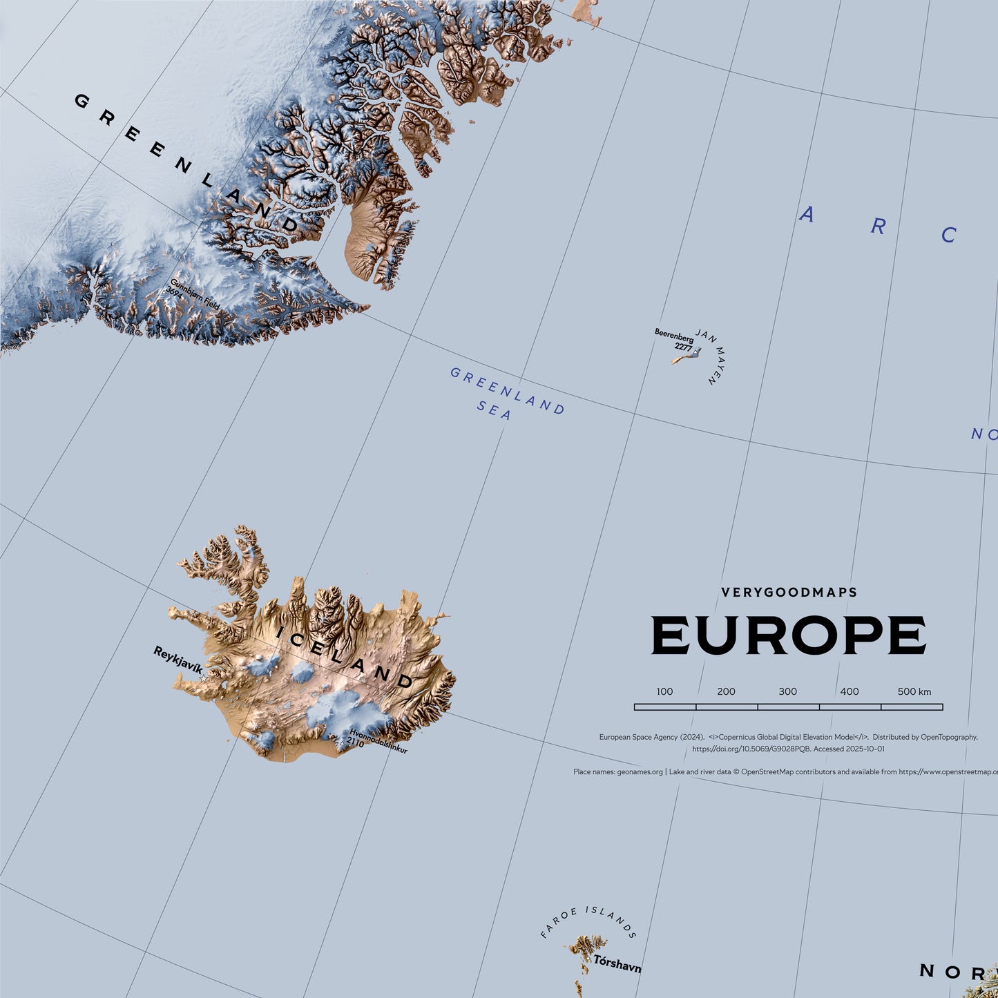 Shaded relief map of Europe (70x100 cm)