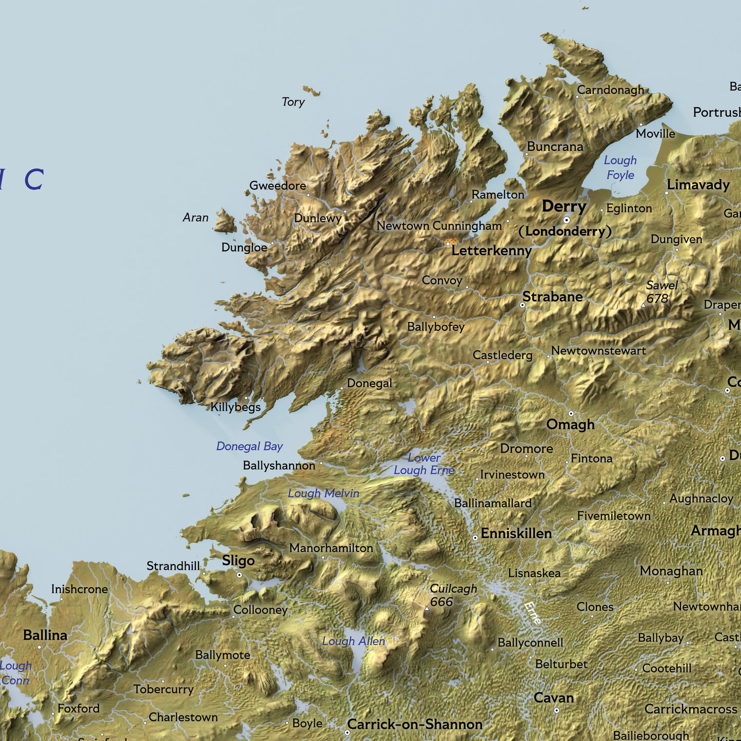 Shaded relief map of Ireland (50x70 cm)