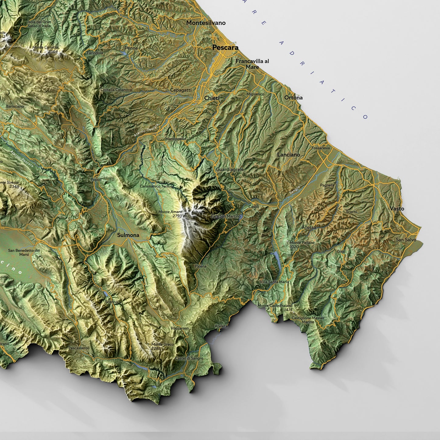 Shaded relief map of Abruzzo