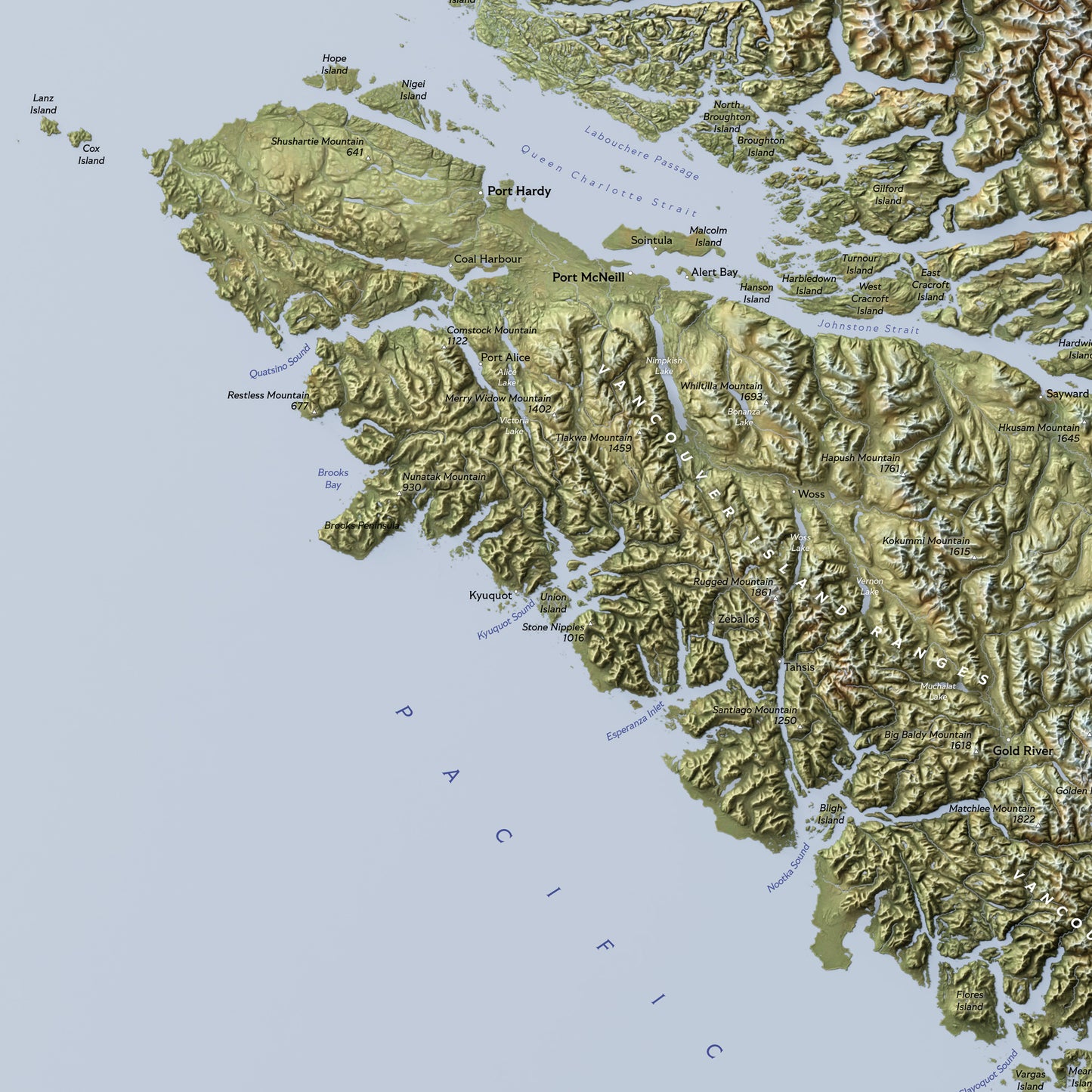Shaded relief map of Vancouver Island (70x50 cm)