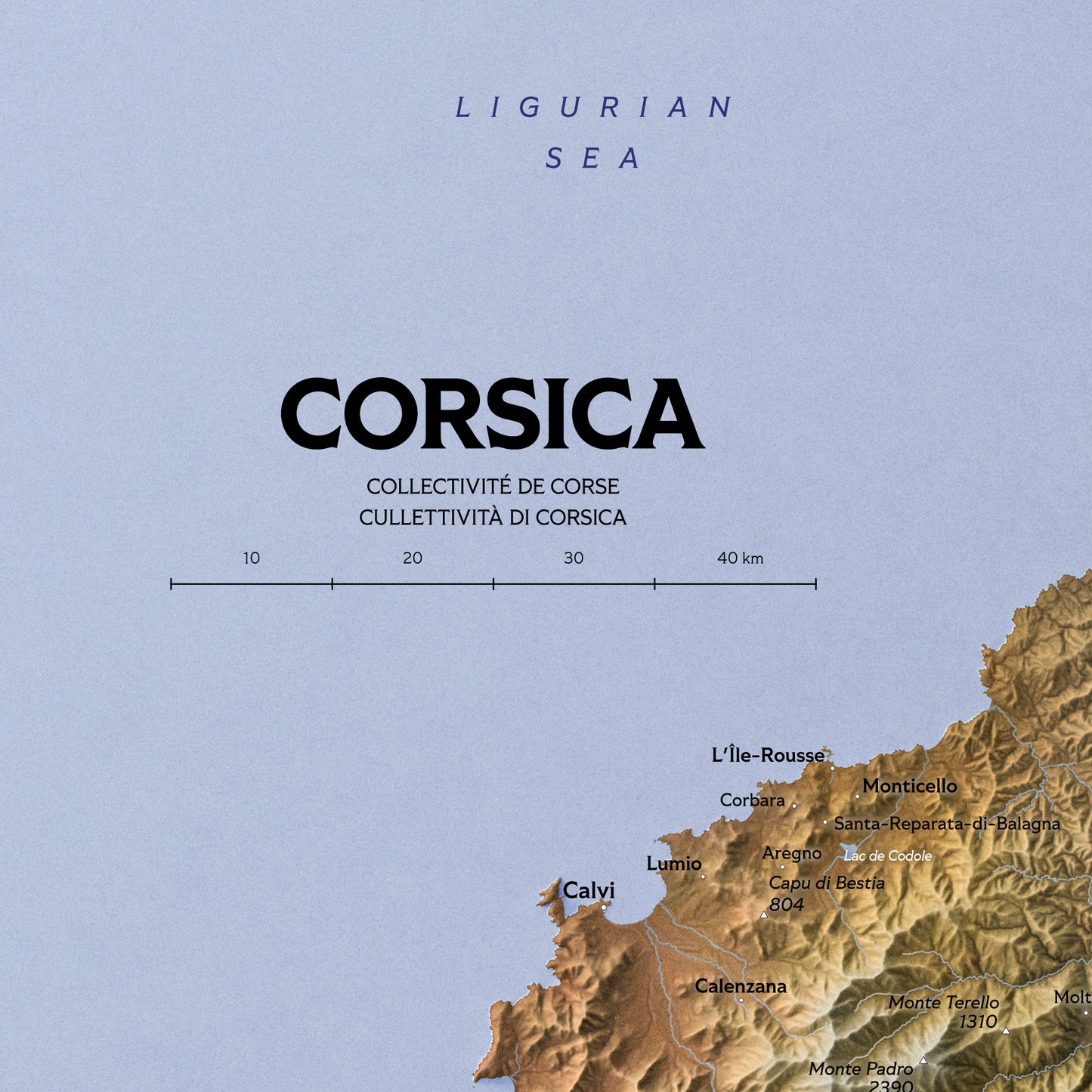 Shaded relief map of Corsica (50x70 cm)