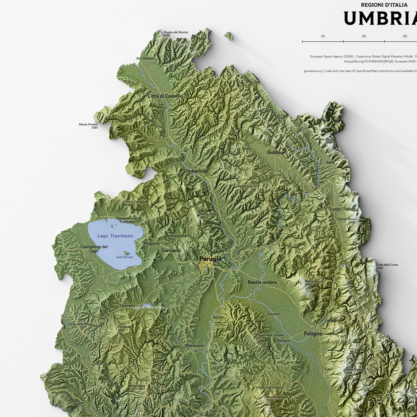 Shaded relief map of Umbria