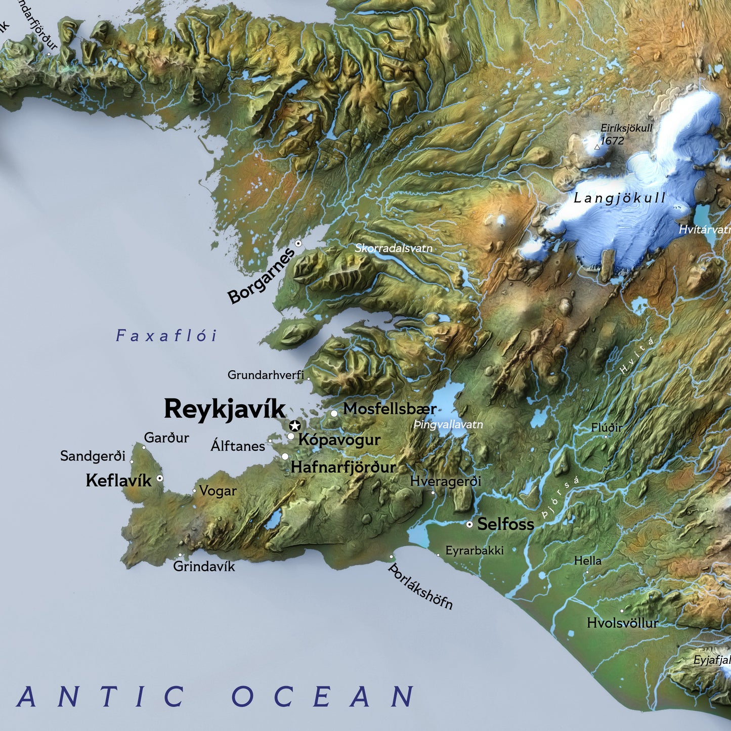Shaded relief map of Iceland (70x50 cm)