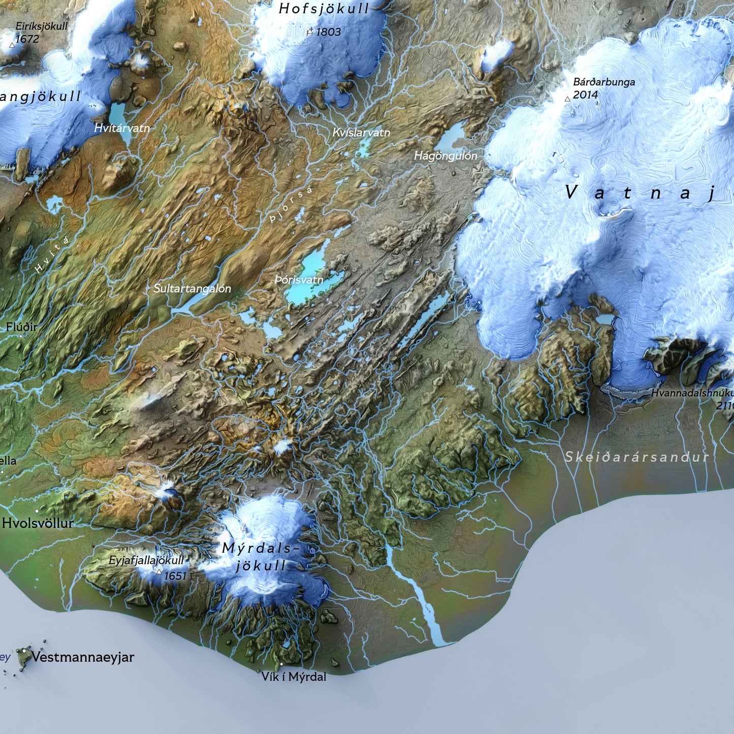 Shaded relief map of Iceland (70x50 cm)