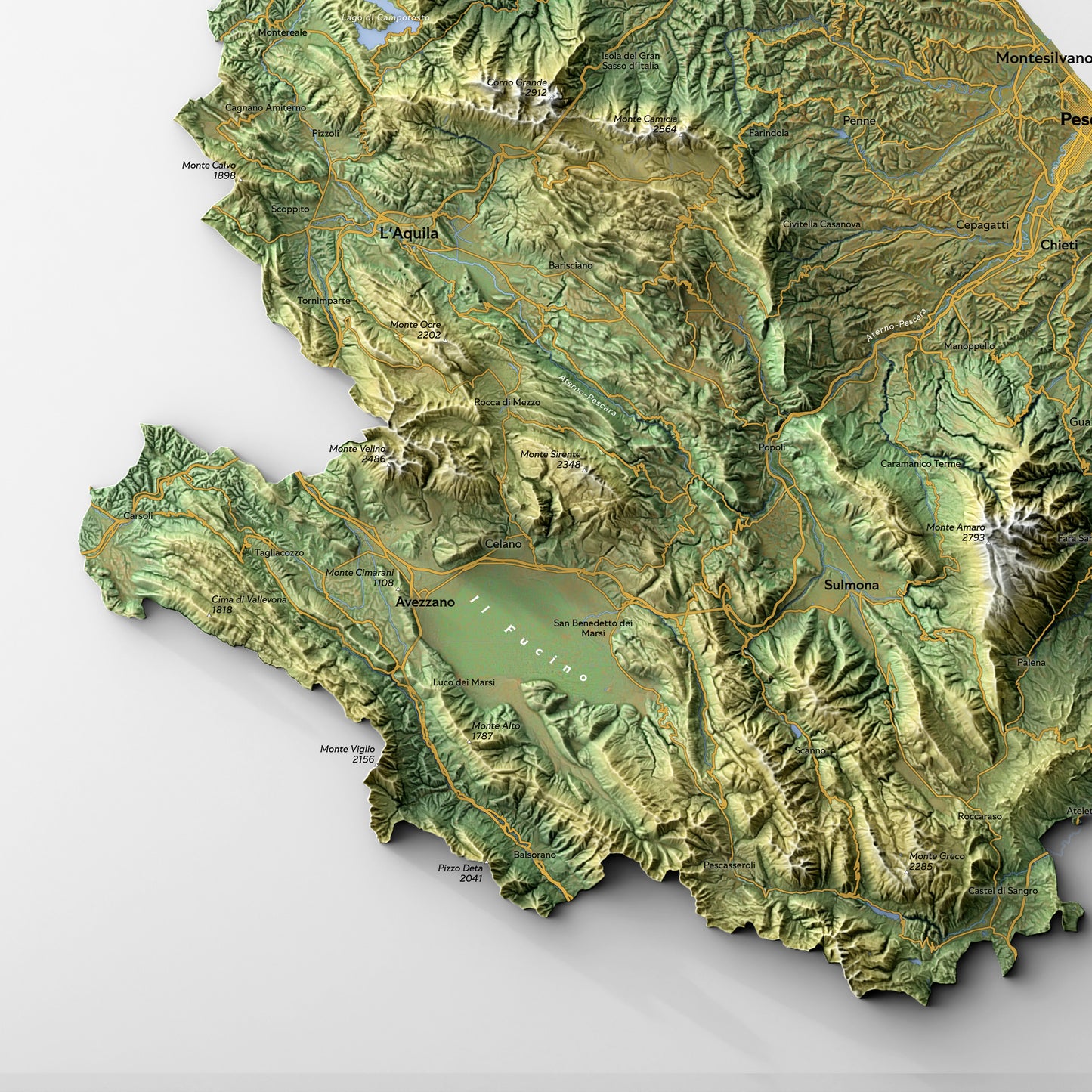 Shaded relief map of Abruzzo