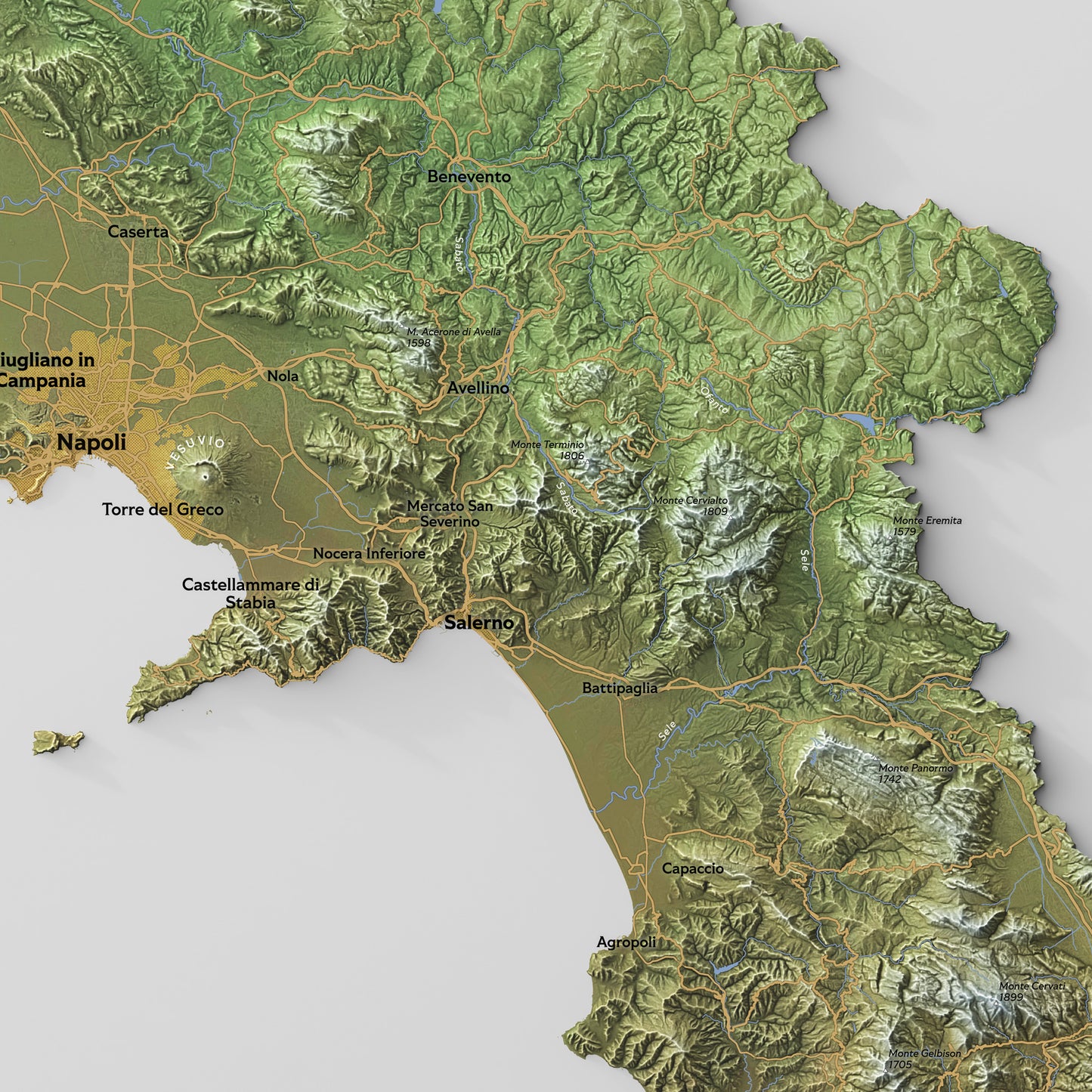 Shaded relief map of Campania