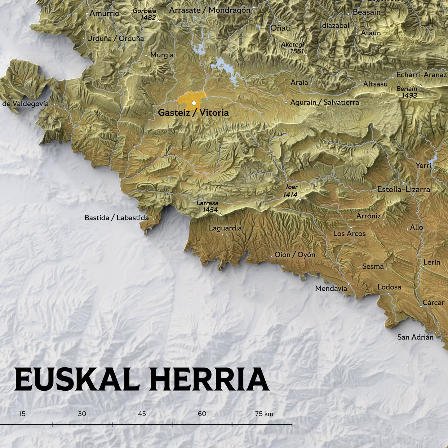 Shaded relief map of Basque Country (594x420 mm)