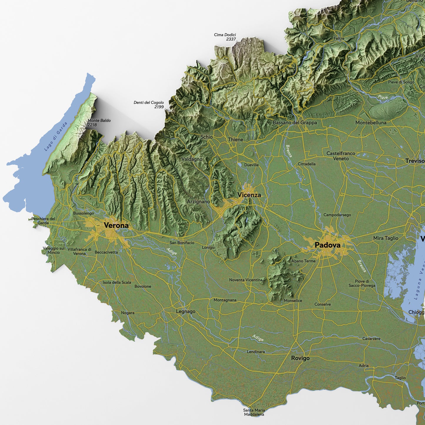 Shaded relief map of Veneto