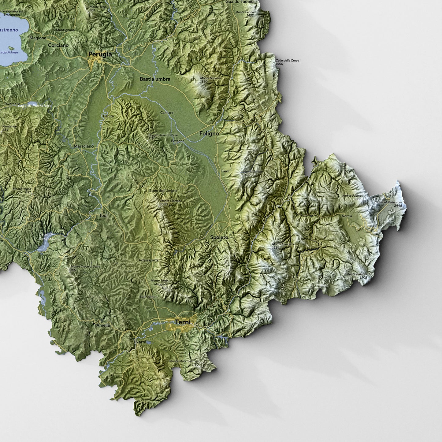 Shaded relief map of Umbria