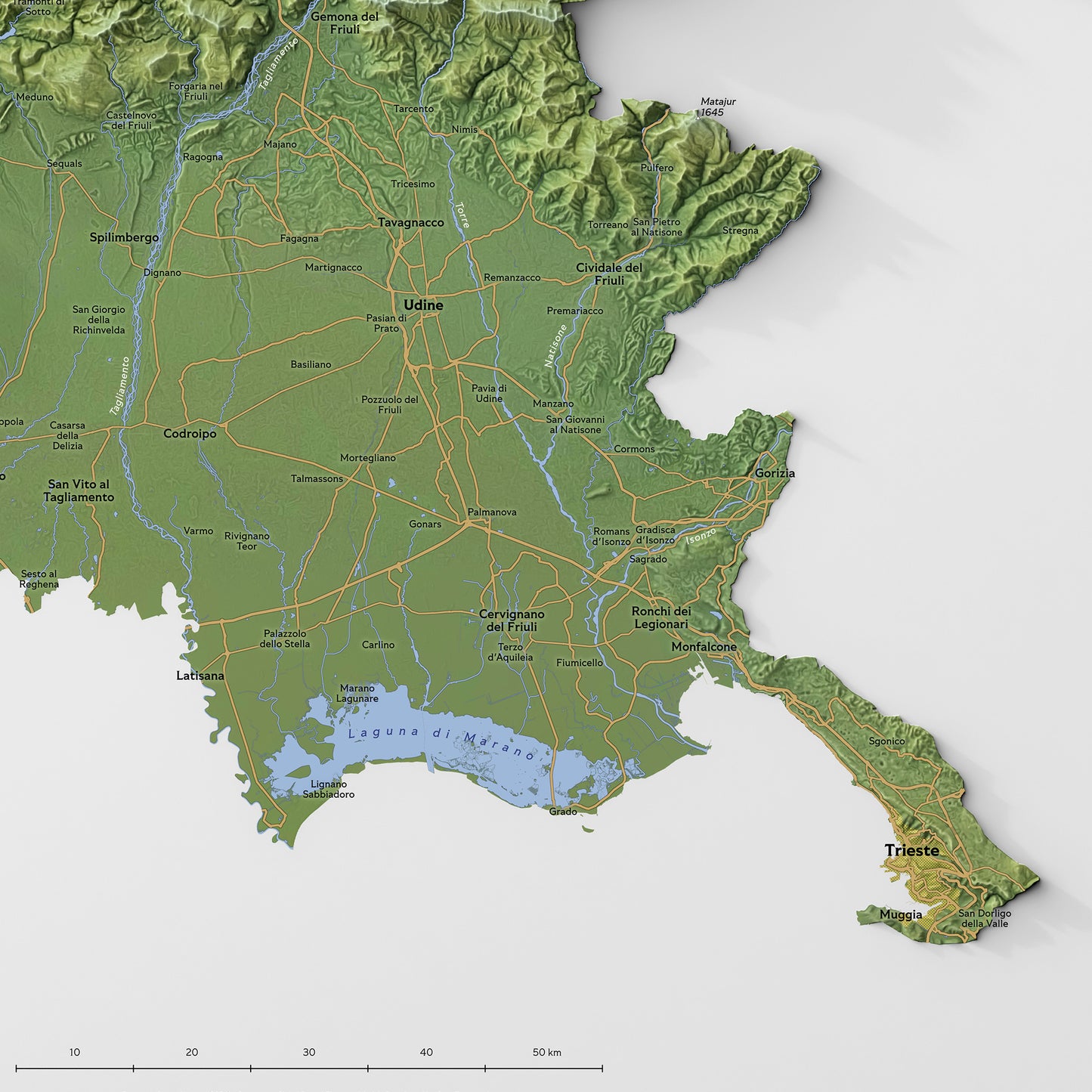 Shaded relief map of Friuli-Venezia Giulia