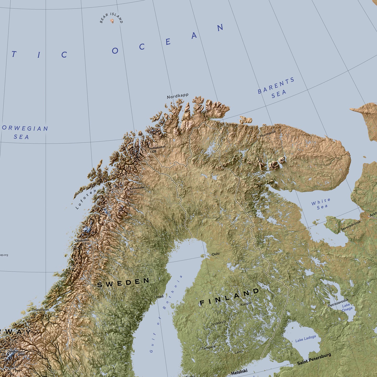 Shaded relief map of Europe (70x100 cm)