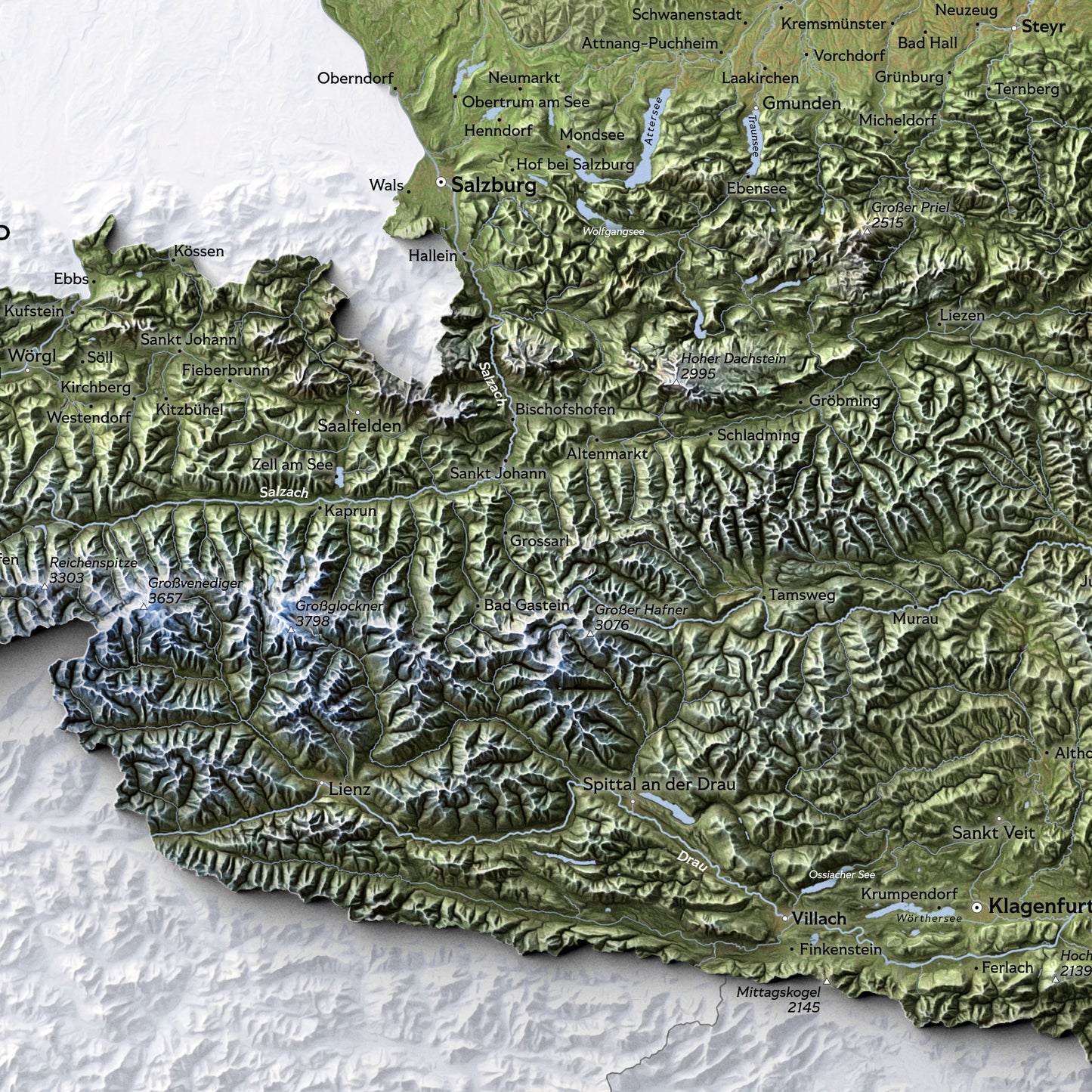 Shaded relief map of Austria (70x50 cm)