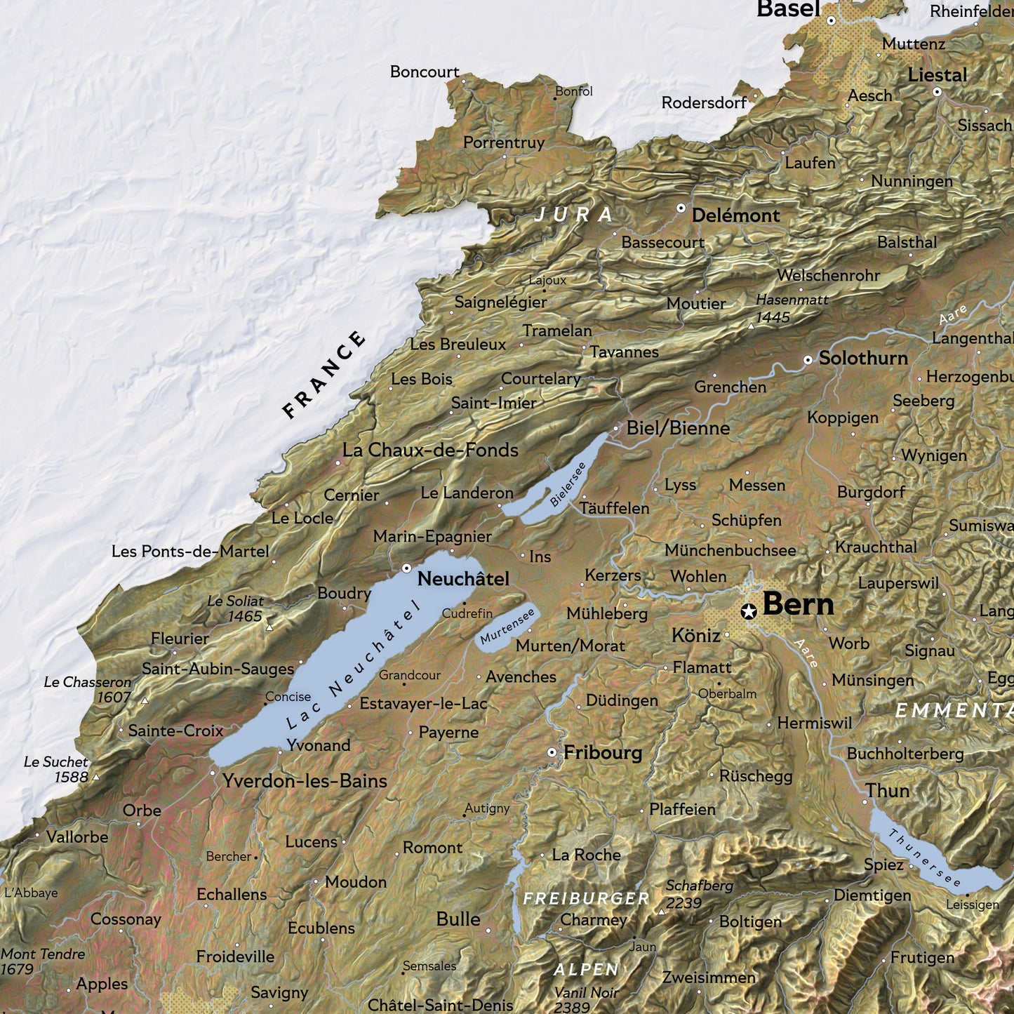 Shaded relief map of Switzerland (70x50 cm)