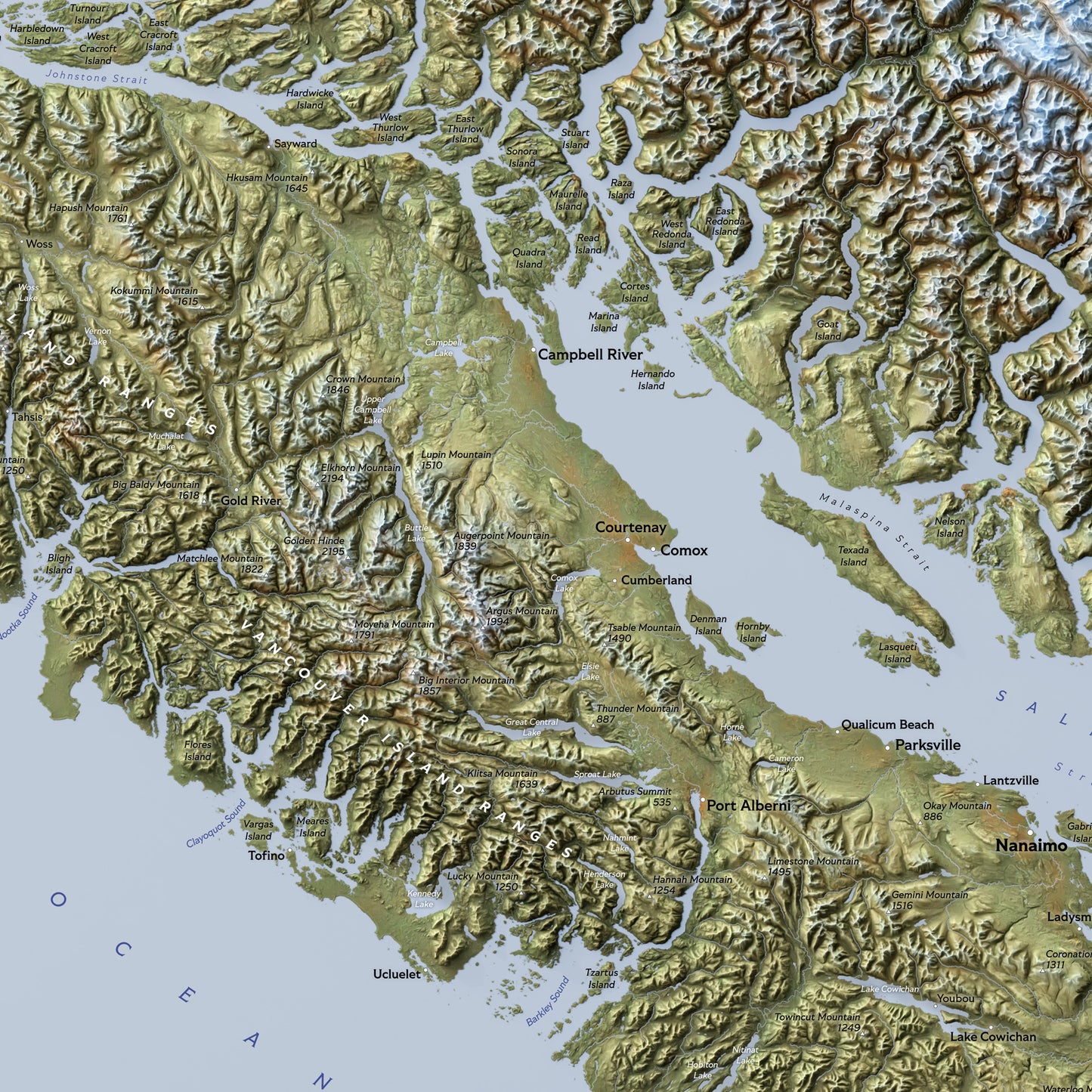 Shaded relief map of Vancouver Island (70x50 cm)