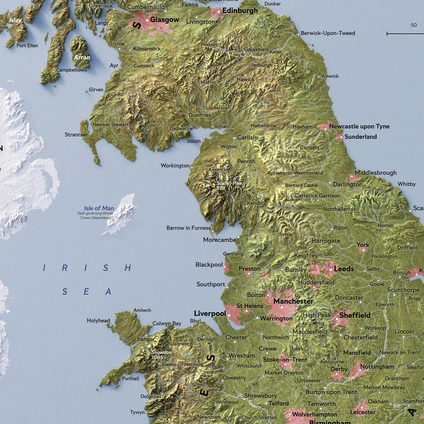 Shaded Relief Map of Great Britain (50x70 cm)