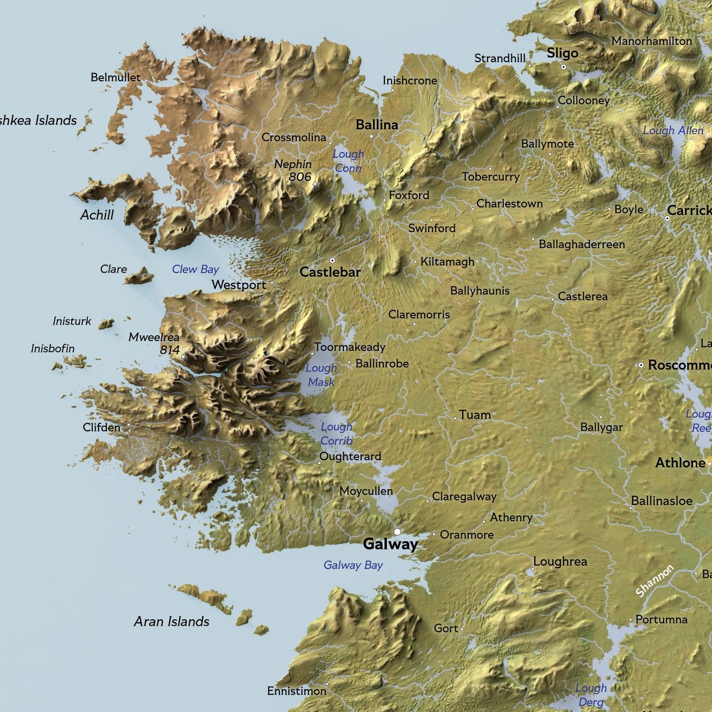 Shaded relief map of Ireland (50x70 cm)