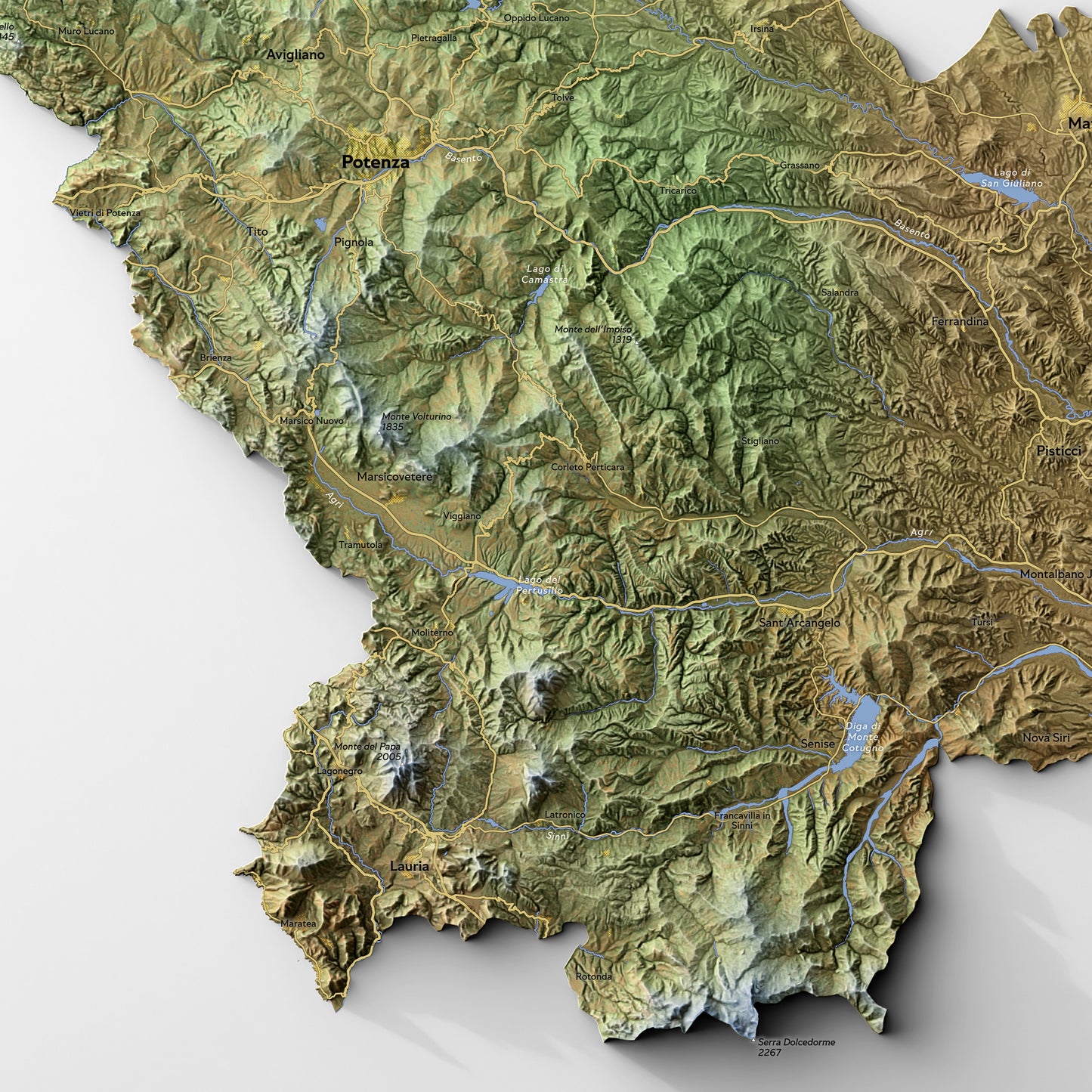 Shaded relief map of Basilicata