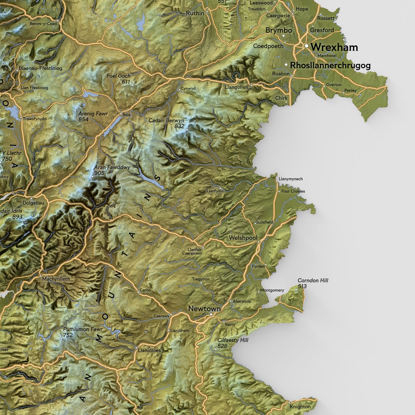 Shaded relief map of Wales (50x70 cm)