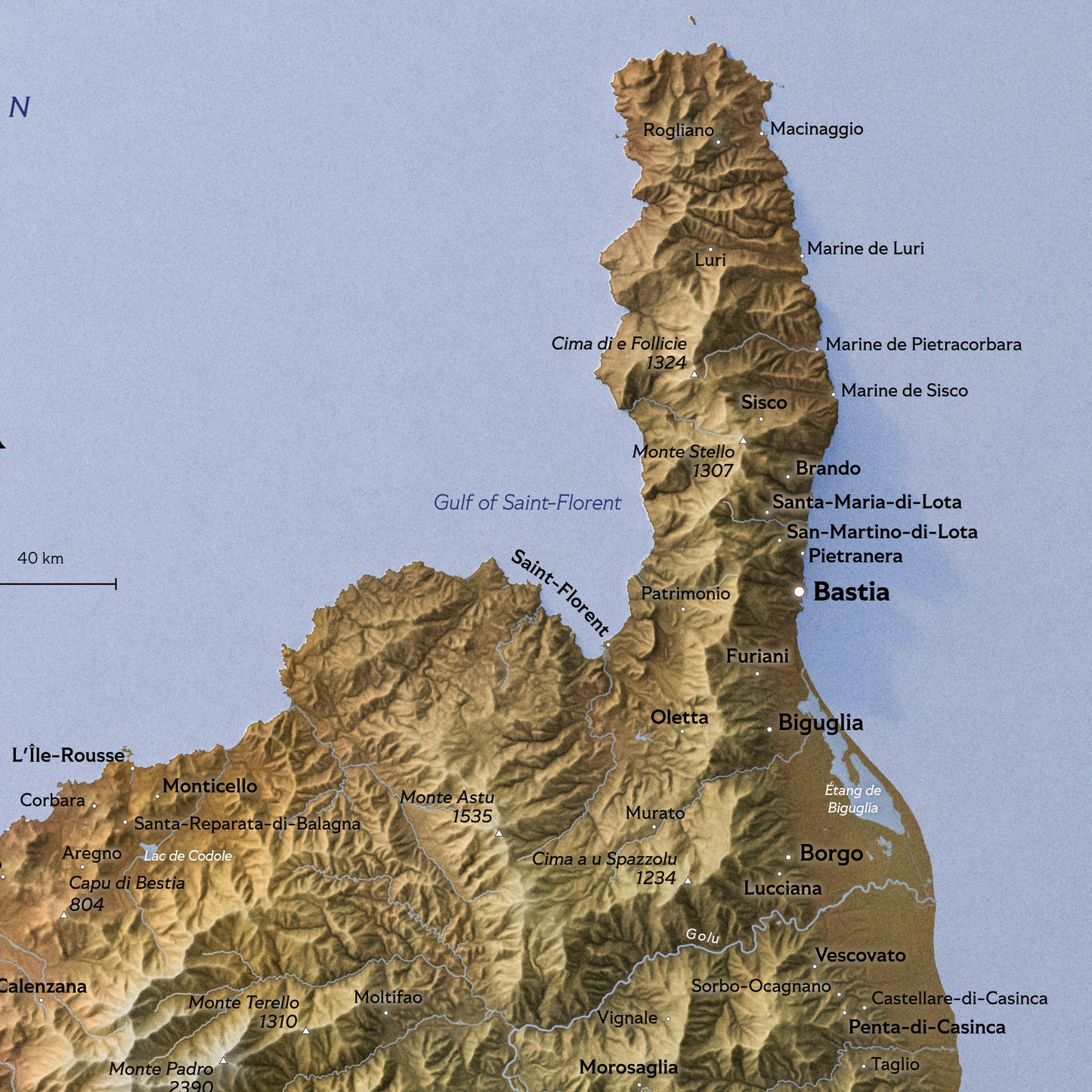 Shaded relief map of Corsica (50x70 cm)