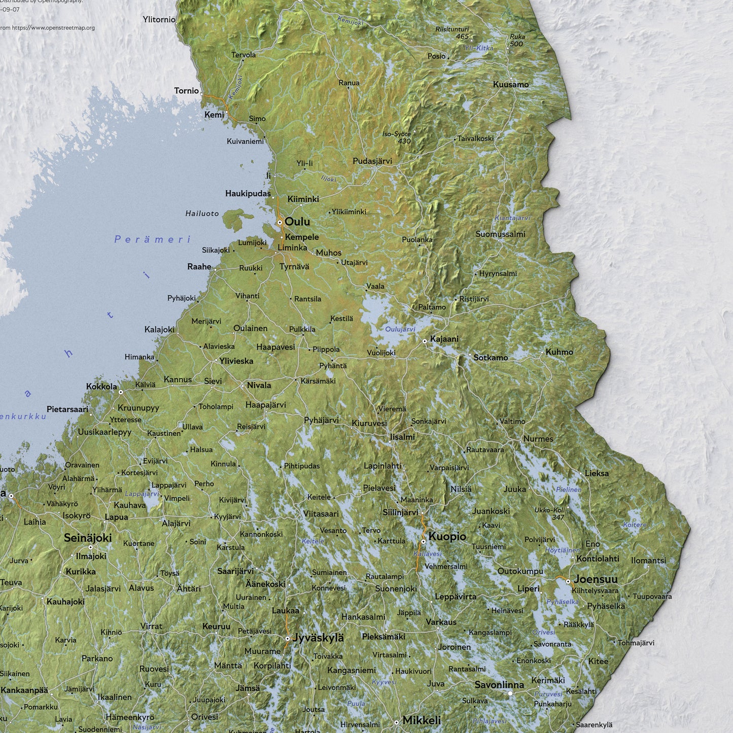 Shaded relief map of Finland